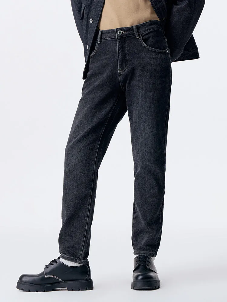 Men's denim blue and gray fitted pants