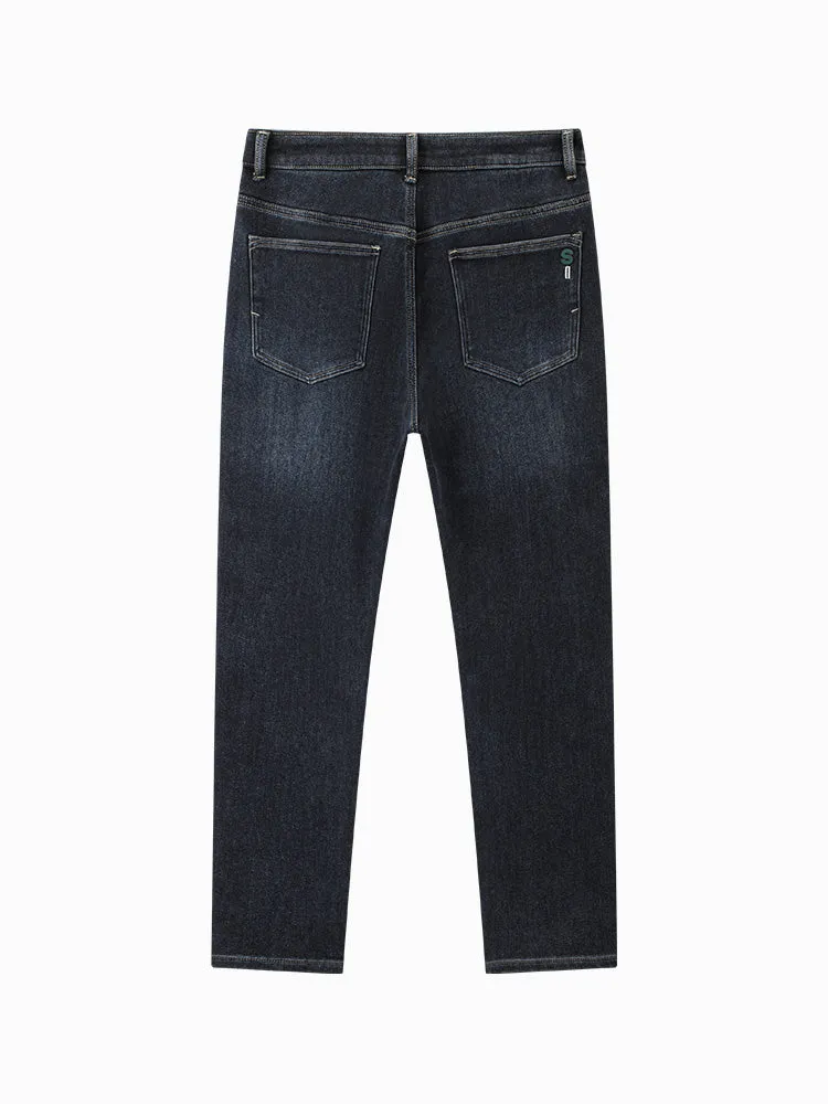Men's denim blue and gray fitted pants