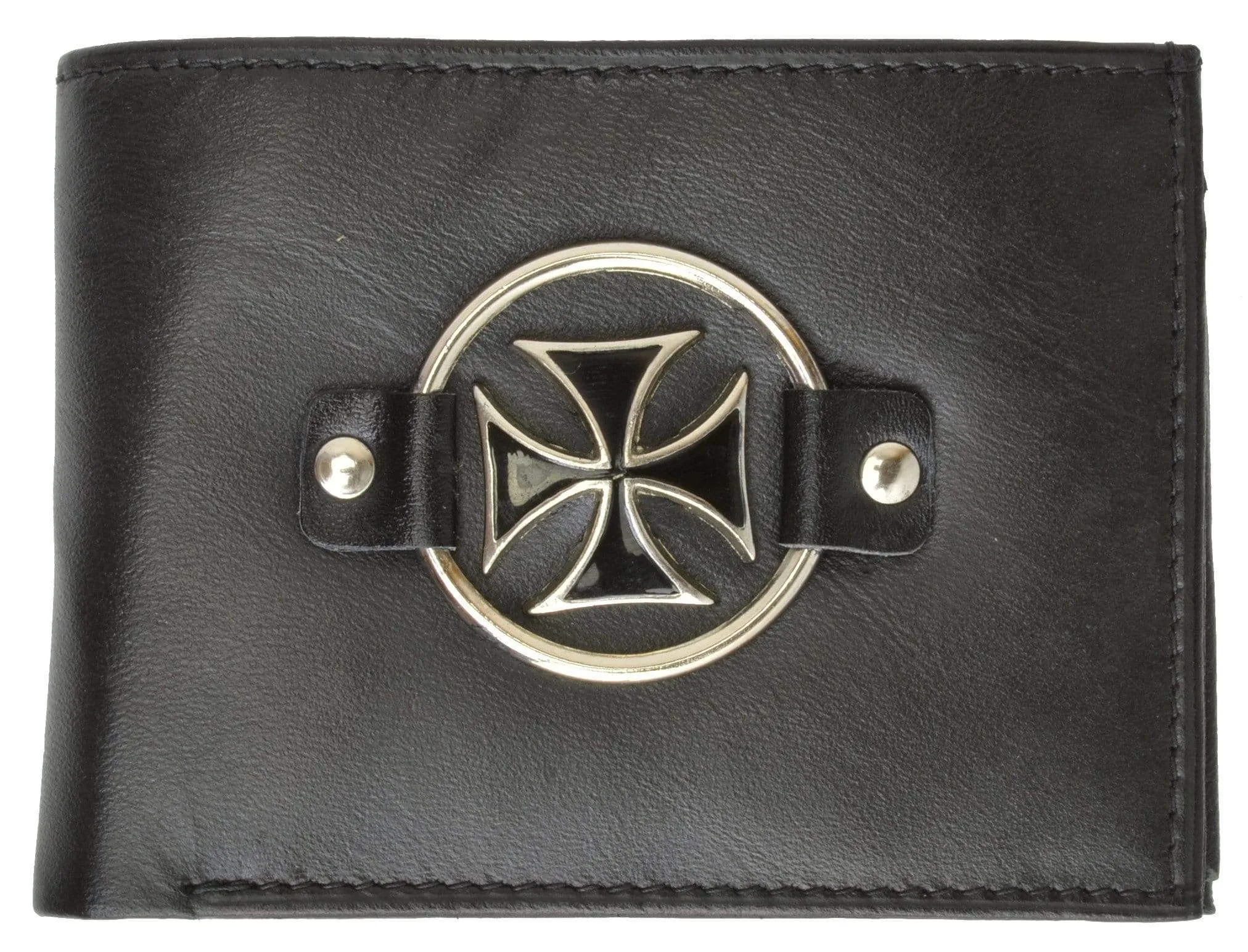 Mens Genuine Leather Credit Card ID Currency Holder Bifold Wallet Chopper Cross Design (C)