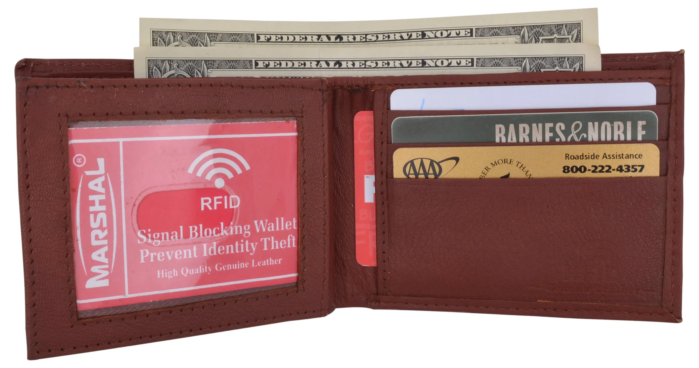 Mens RFID Blocking Leather Center Flap Bifold Compact Card ID Wallet