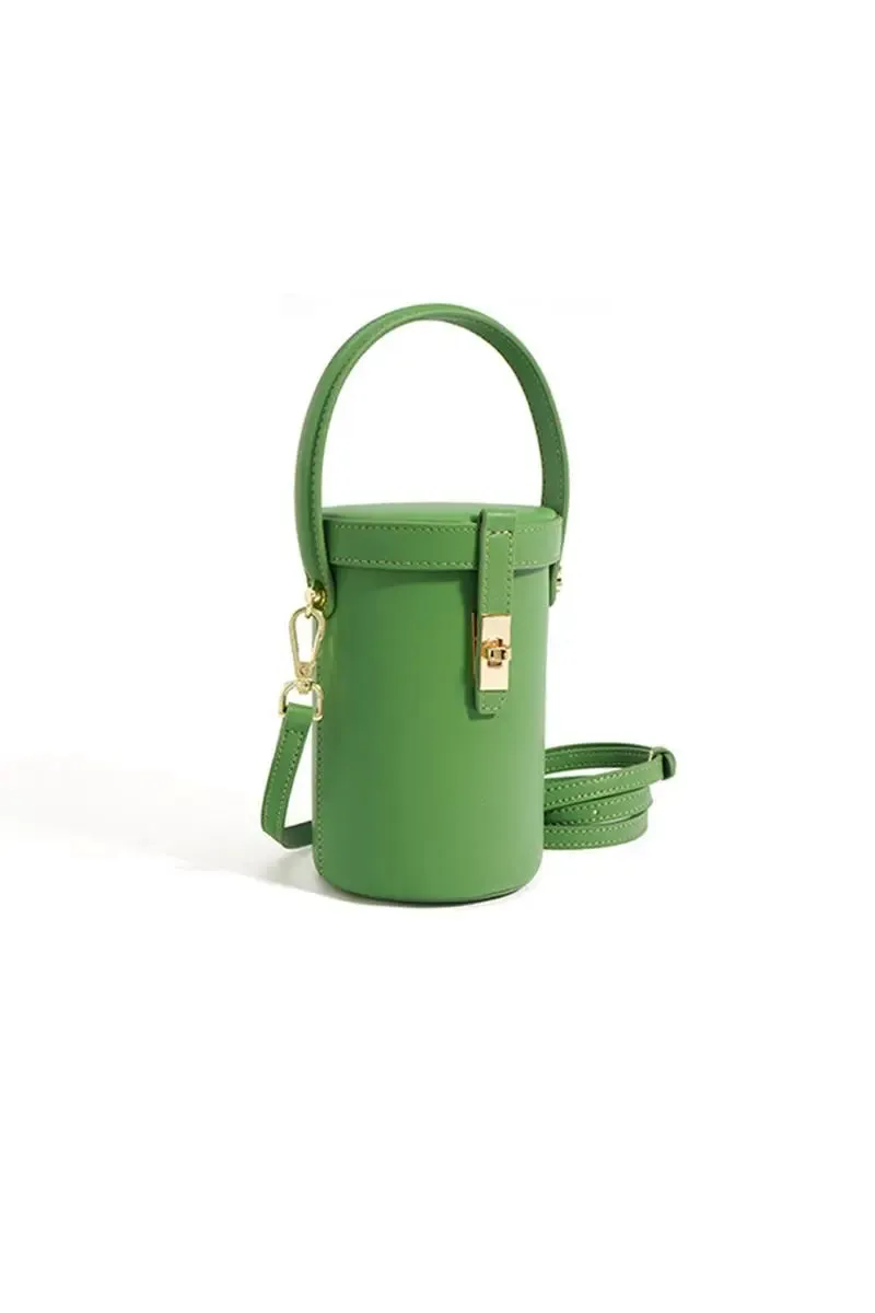 Mini Leather Barrel Crossbody Bag