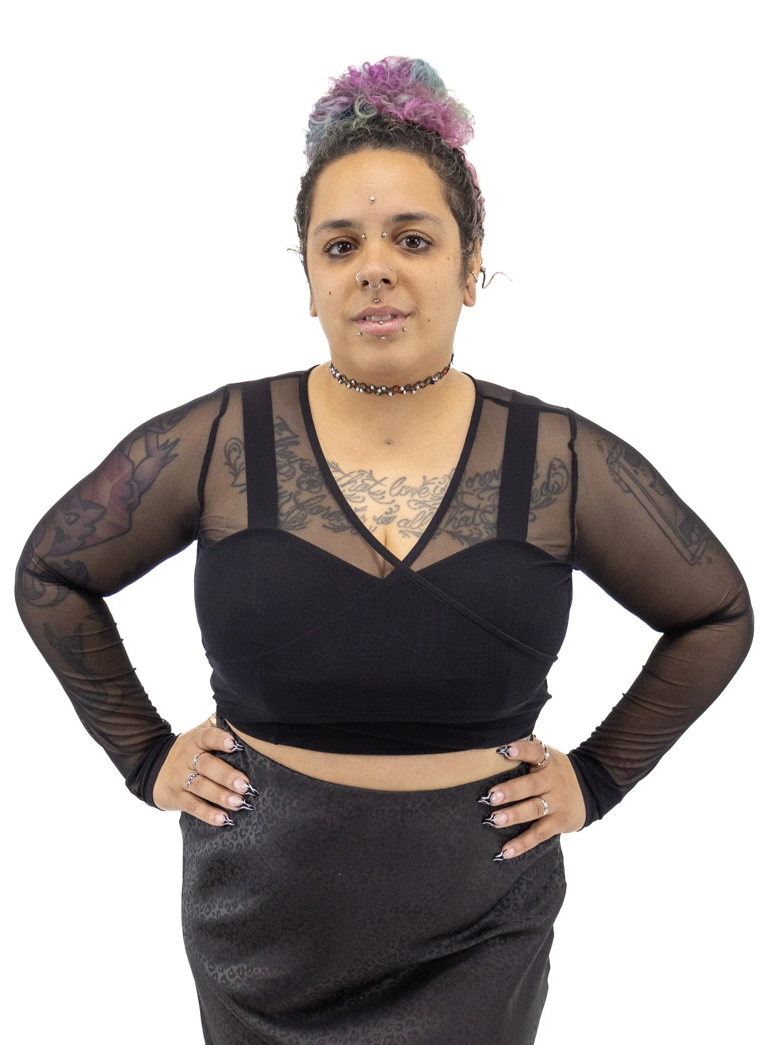 Mira Mesh Faux Wrap Top