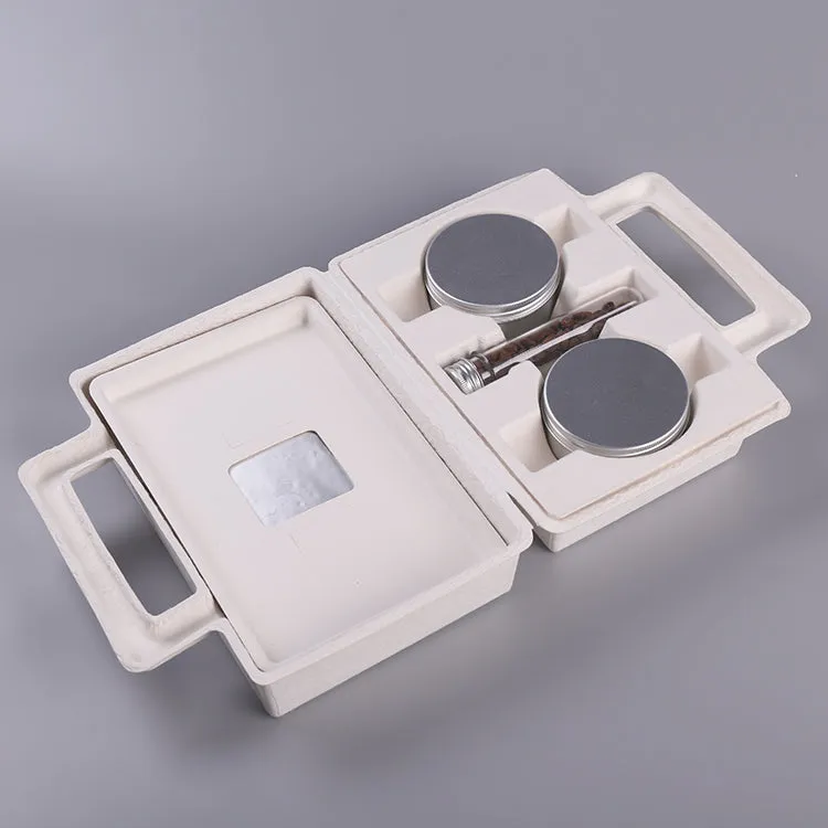 Mould Pulp Suitcase Cosmetic Skincare Packaging Box With Paper Handle