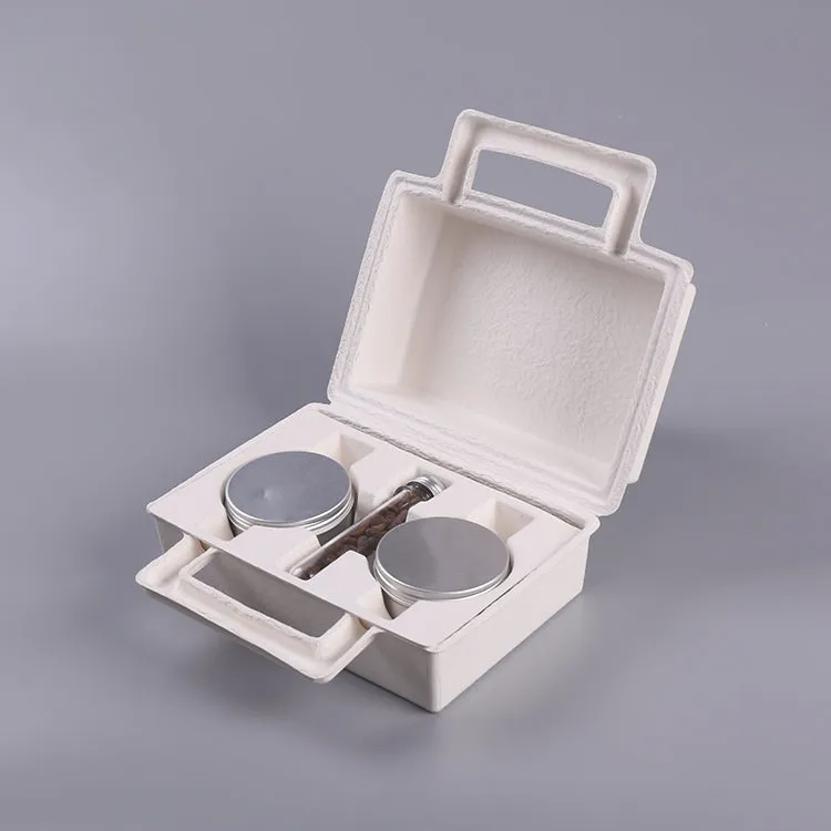 Mould Pulp Suitcase Cosmetic Skincare Packaging Box With Paper Handle
