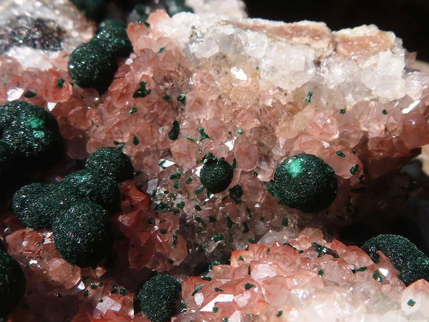 Natural Rare Ball Malachite On Drusi Quartz & Dolomite Matrix  x 1 From Congo