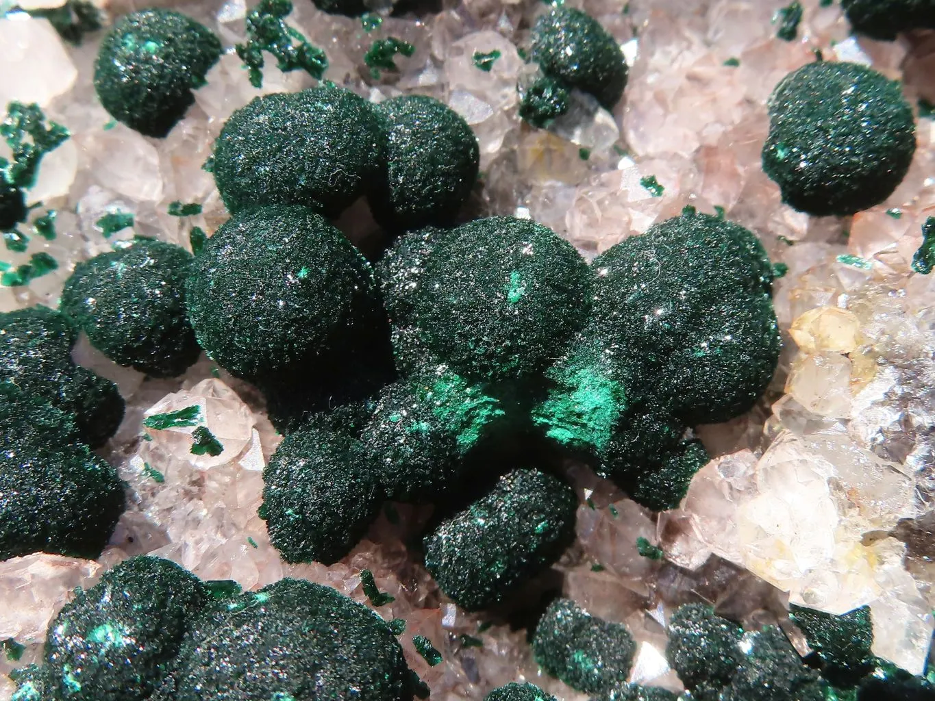 Natural Rare Ball Malachite On Drusi Quartz & Dolomite Matrix  x 1 From Congo