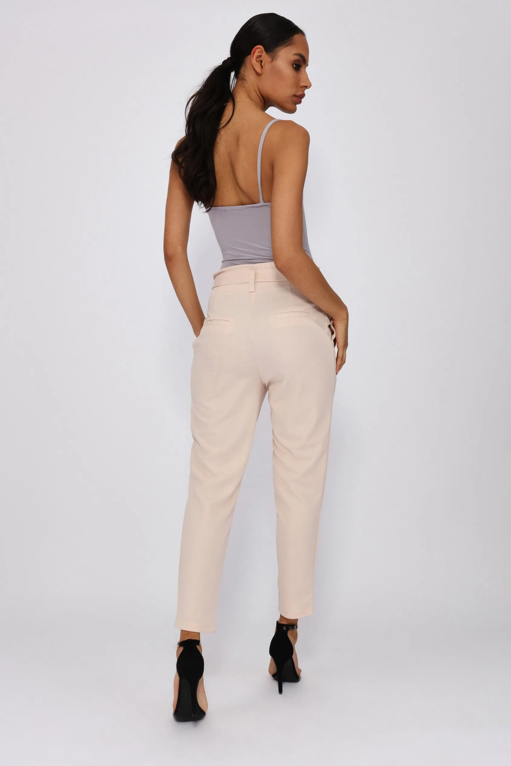 Nude High Waisted Cigarette Leg Trousers