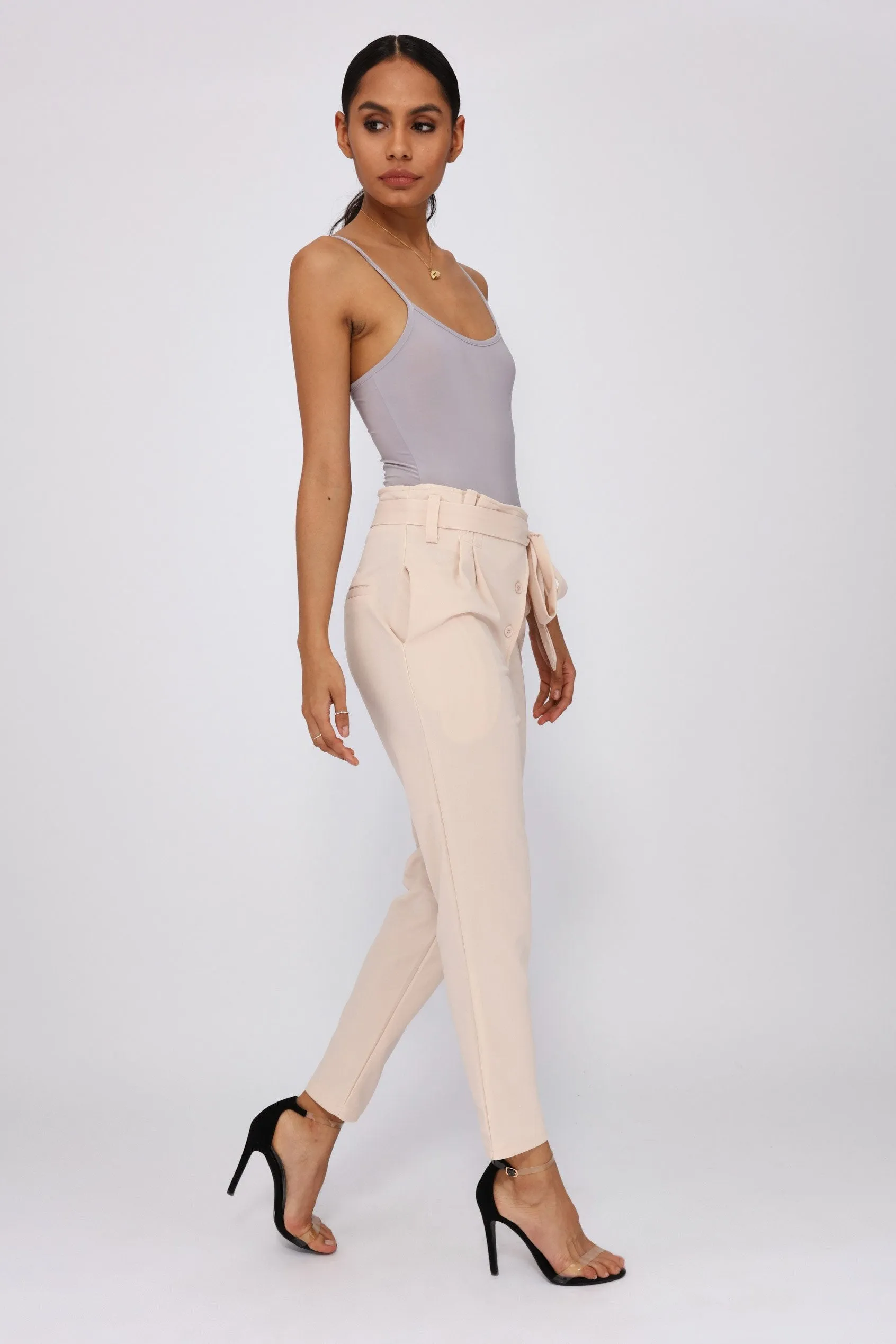 Nude High Waisted Cigarette Leg Trousers