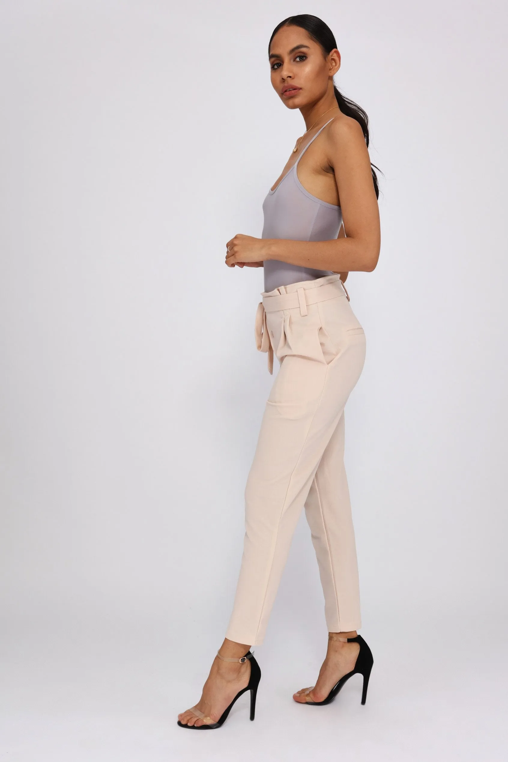 Nude High Waisted Cigarette Leg Trousers