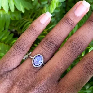 One-of-a-Kind Tanzanite & Diamond Ring in Silver (Size 7)