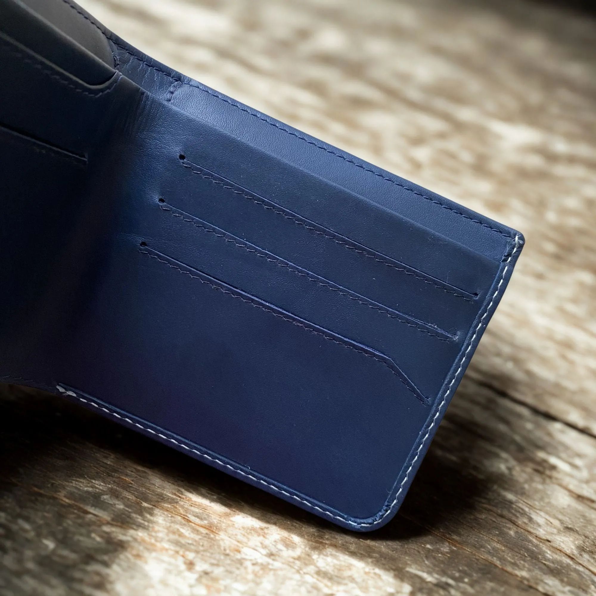 Personalised Slim Leather Mens Wallet Navy Blue