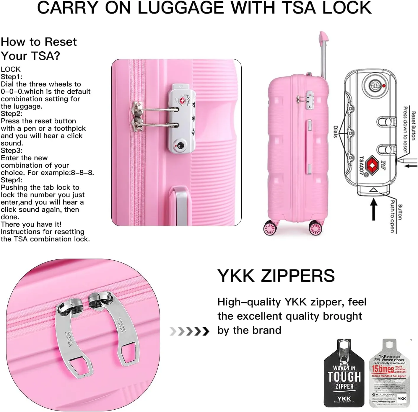 Pink Hard Shell Travel Trolley Spinner Wheel Carry On Suitcase