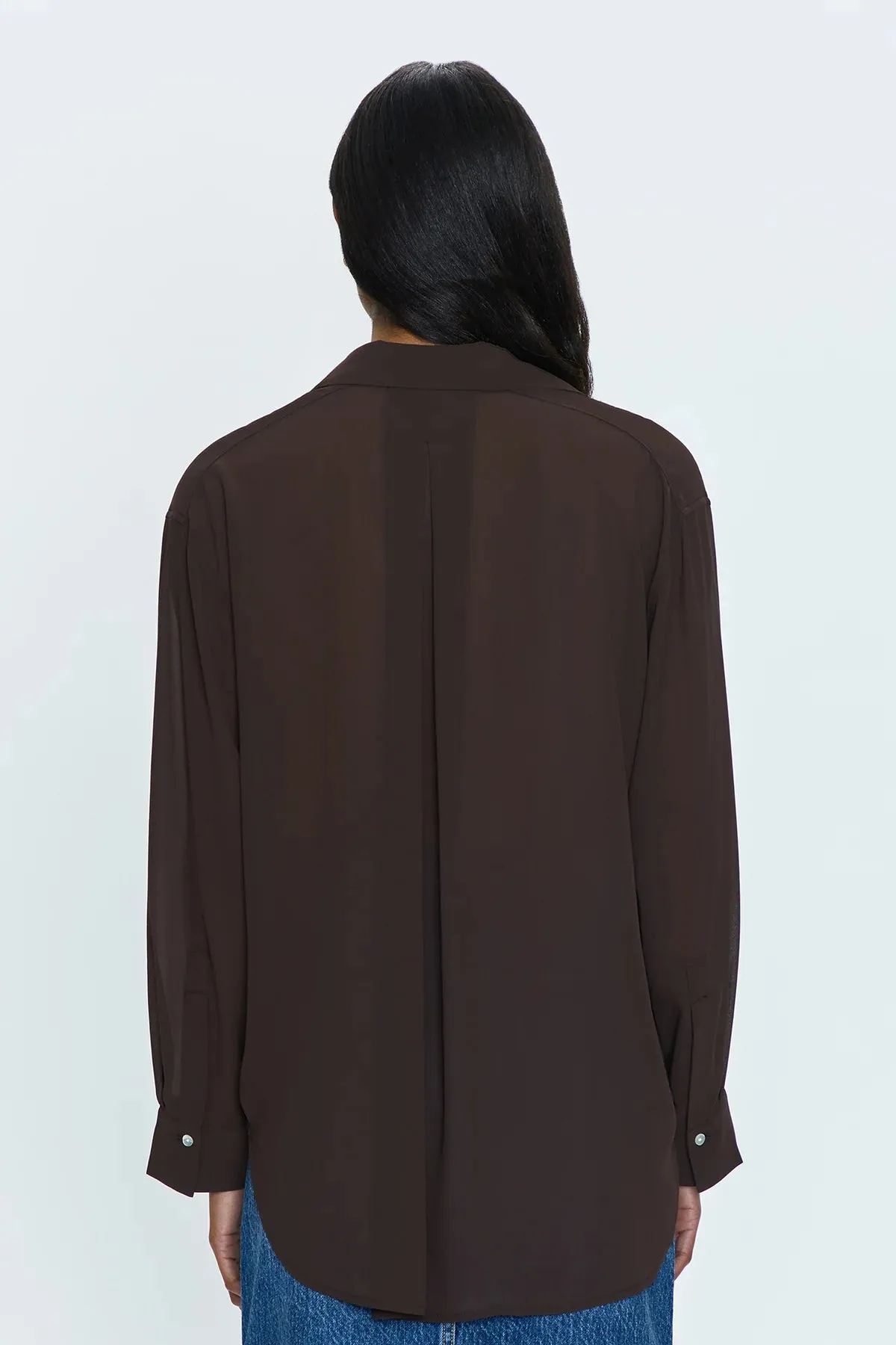 PIS Reese Sheer Button Blouse in Dark Roast Brown
