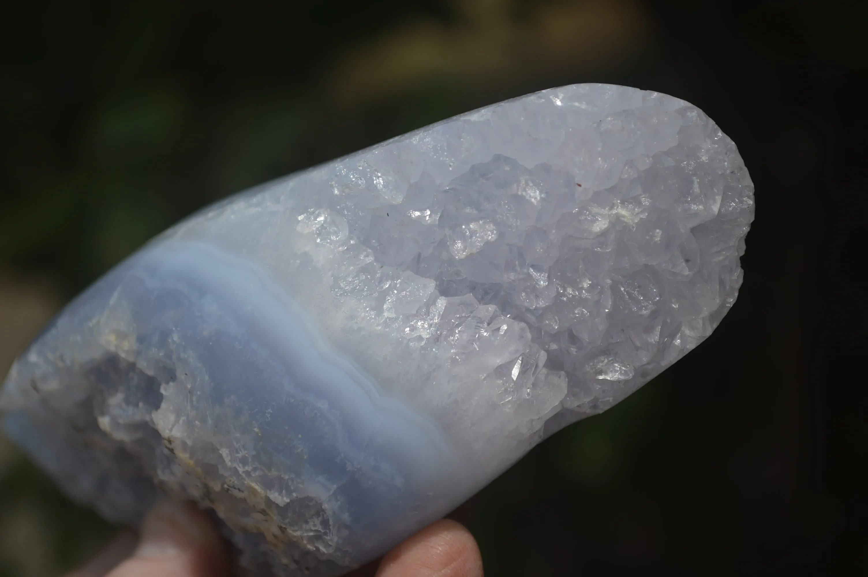 Polished On One Side Blue Lace Agate Geode Specimens x 3 From Malawi