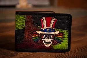 Psyche Sam Rainbow Dead Themed Patchwork Men's Hand Tooled Leather Wallet
