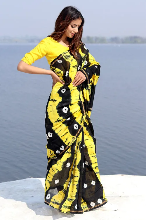 "Kaali Peeli" Bandhni Chanderi Saree