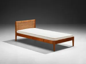 Rare Poul M. Volther Single Bed in Teak and Cane 1950s