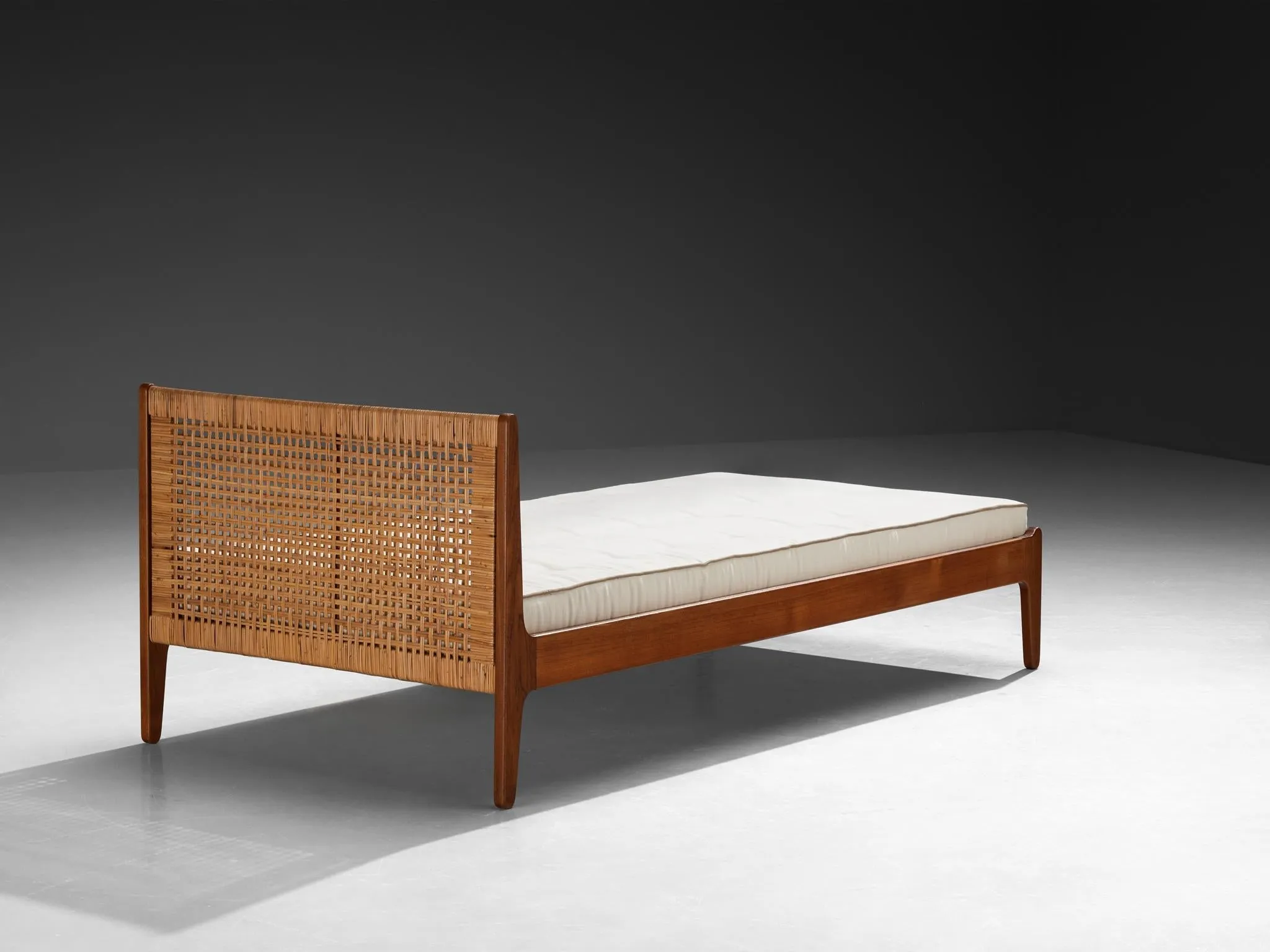 Rare Poul M. Volther Single Bed in Teak and Cane 1950s