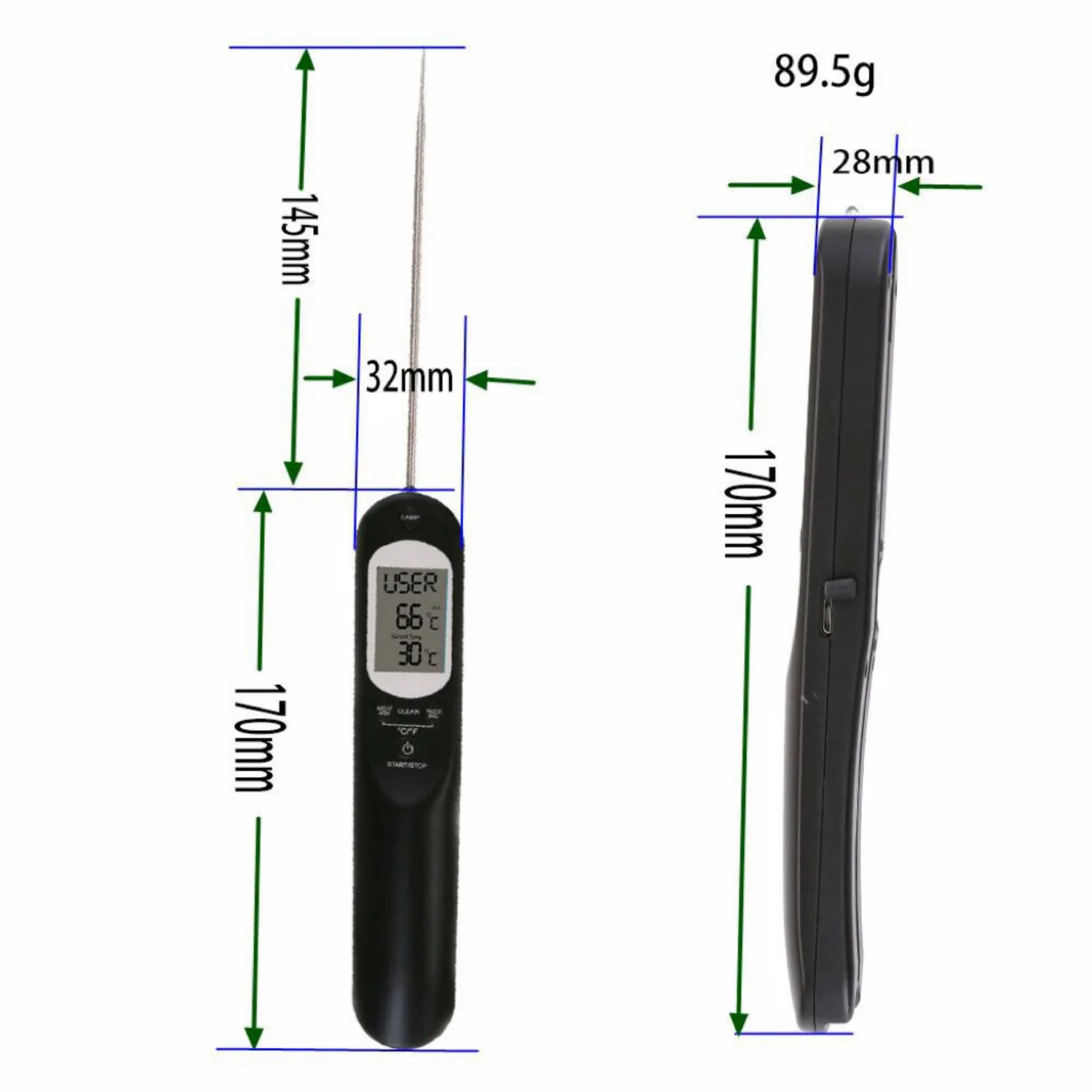 Rechargeable LCD Digital Meat Thermometer, Preset Temps