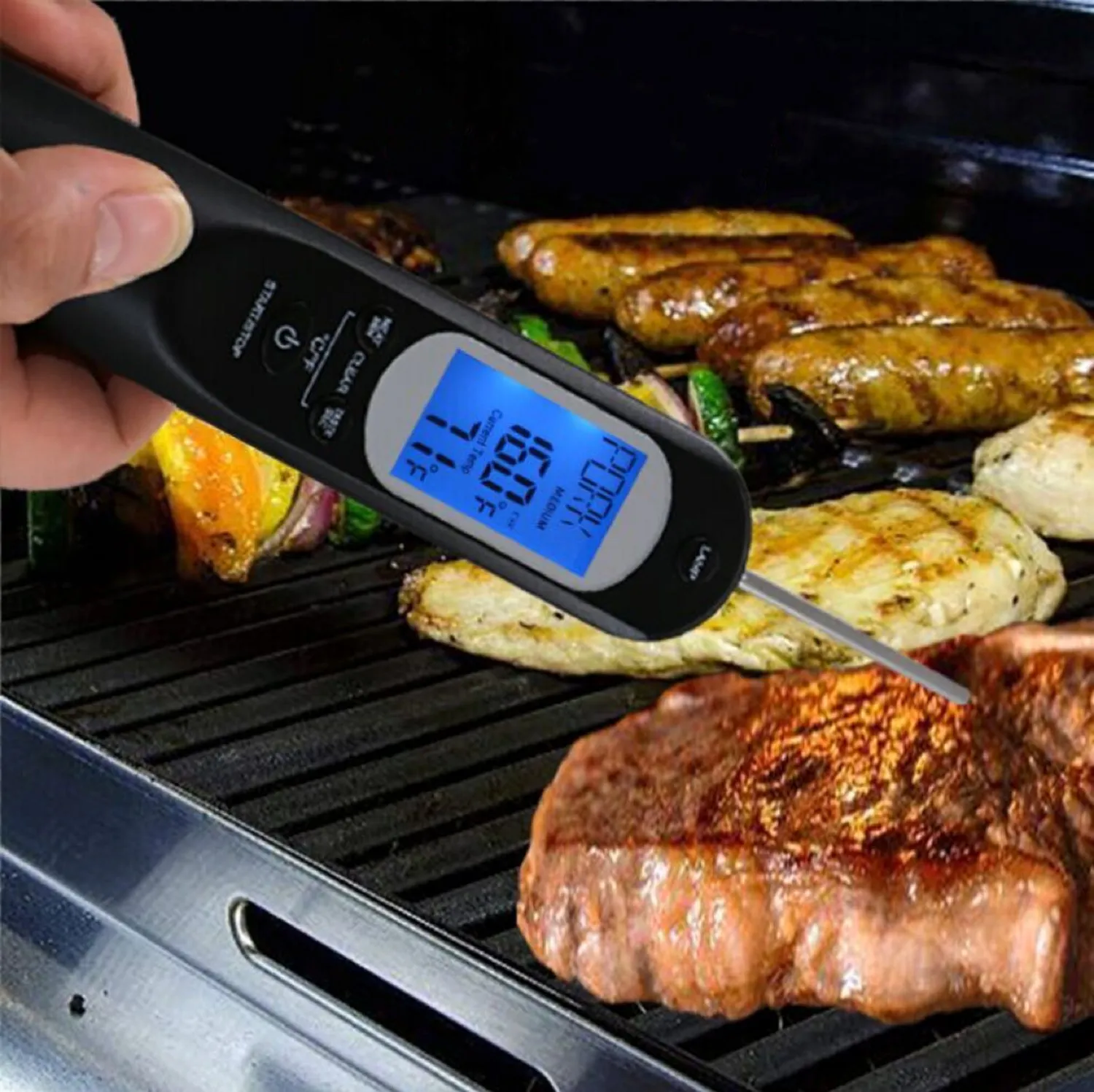 Rechargeable LCD Digital Meat Thermometer, Preset Temps