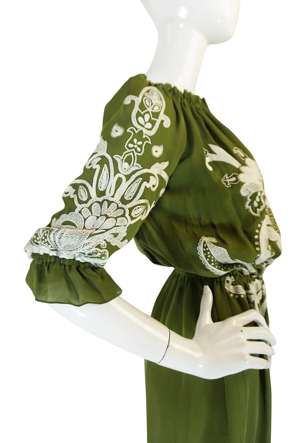 Resort 2012 Naeem Khan Olive Green Embroidered Peasant Dress