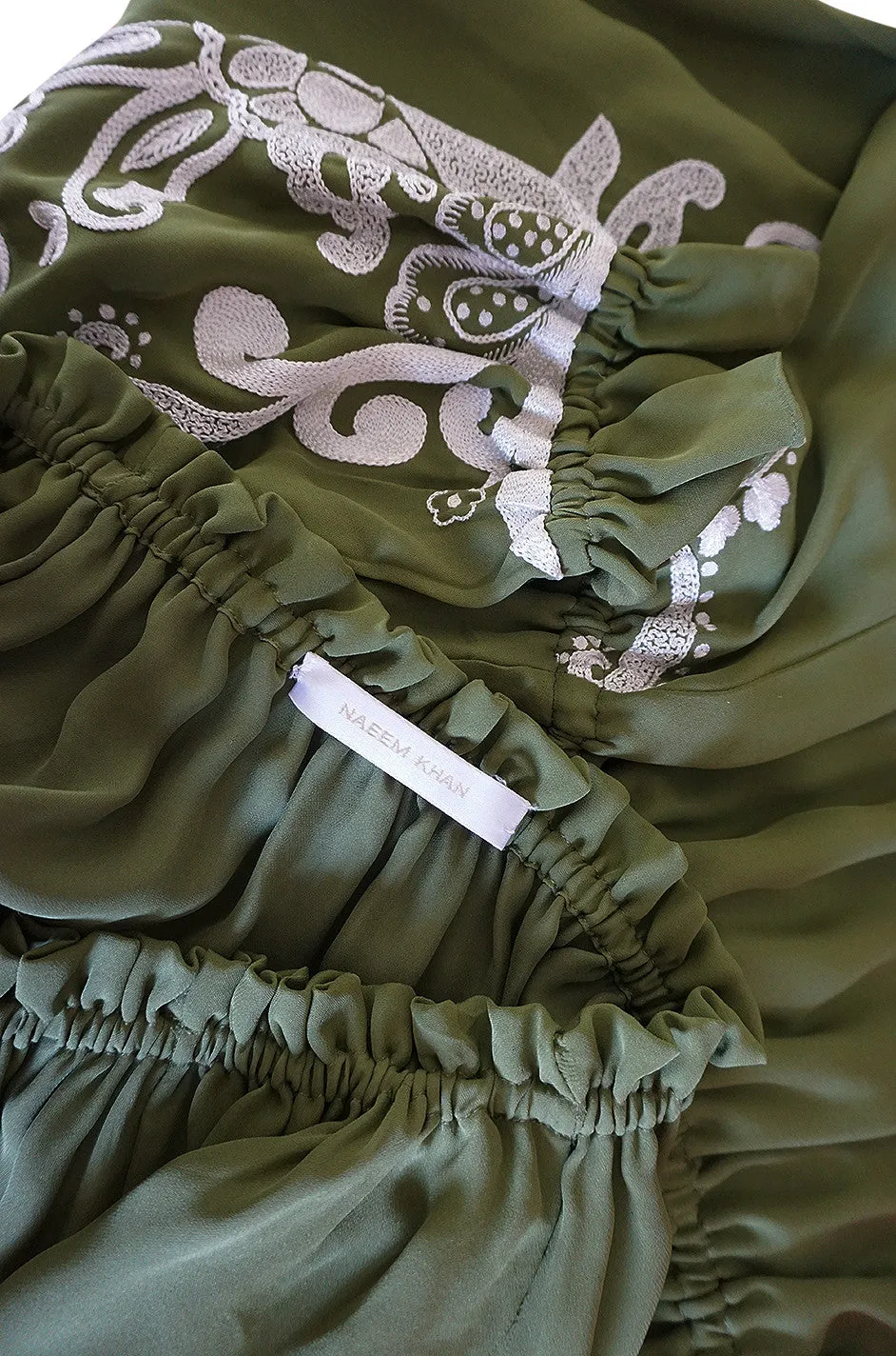 Resort 2012 Naeem Khan Olive Green Embroidered Peasant Dress