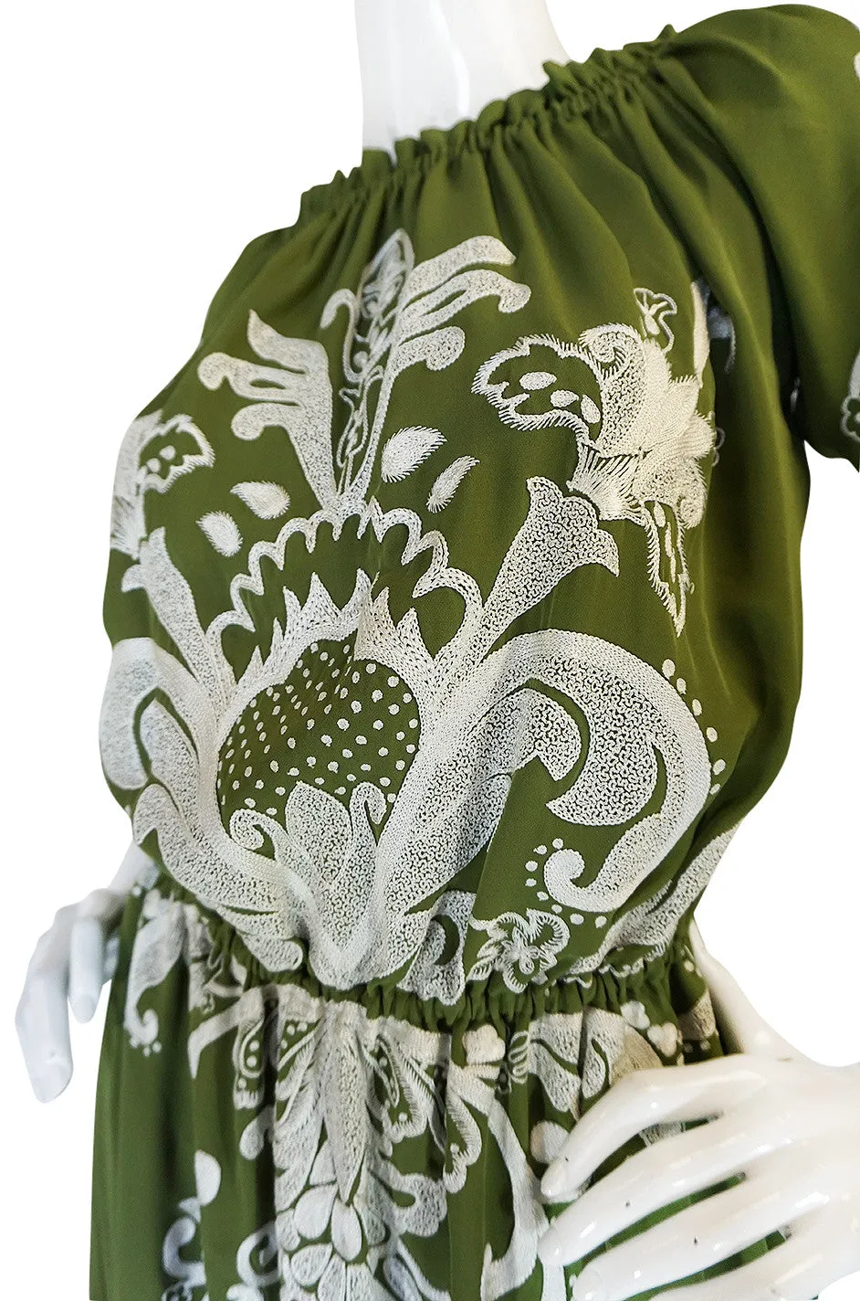 Resort 2012 Naeem Khan Olive Green Embroidered Peasant Dress