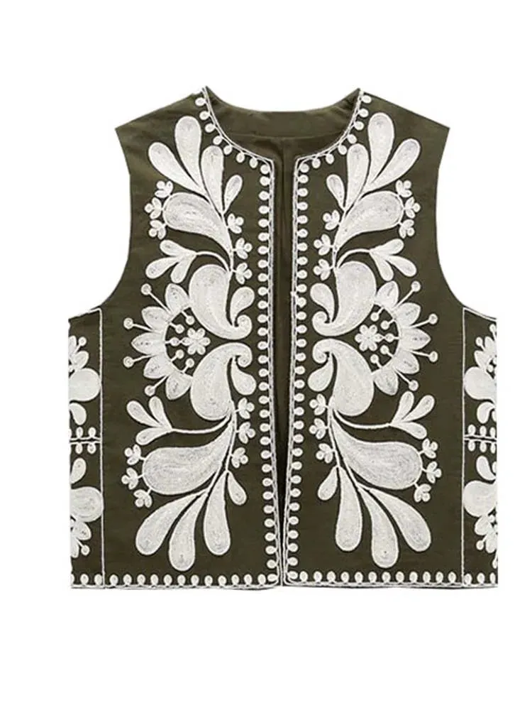Retro Floral Embroidered Vest