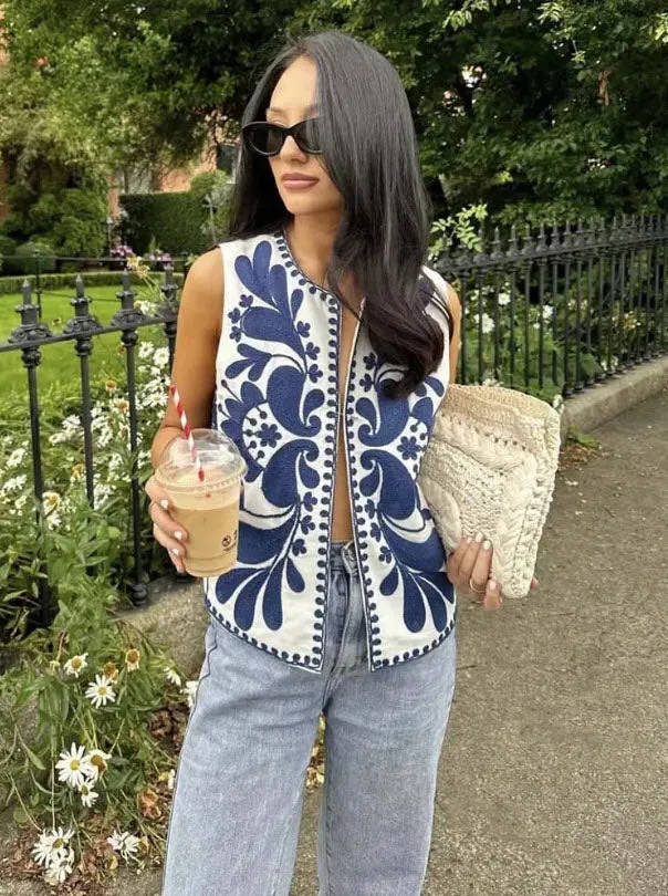 Retro Floral Embroidered Vest