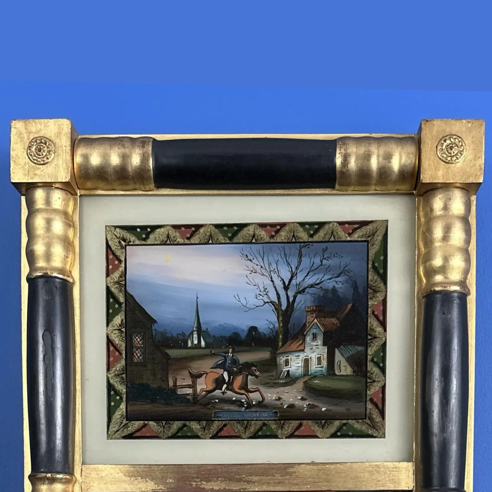 Reverse-painted Federal mirror with Paul Revere