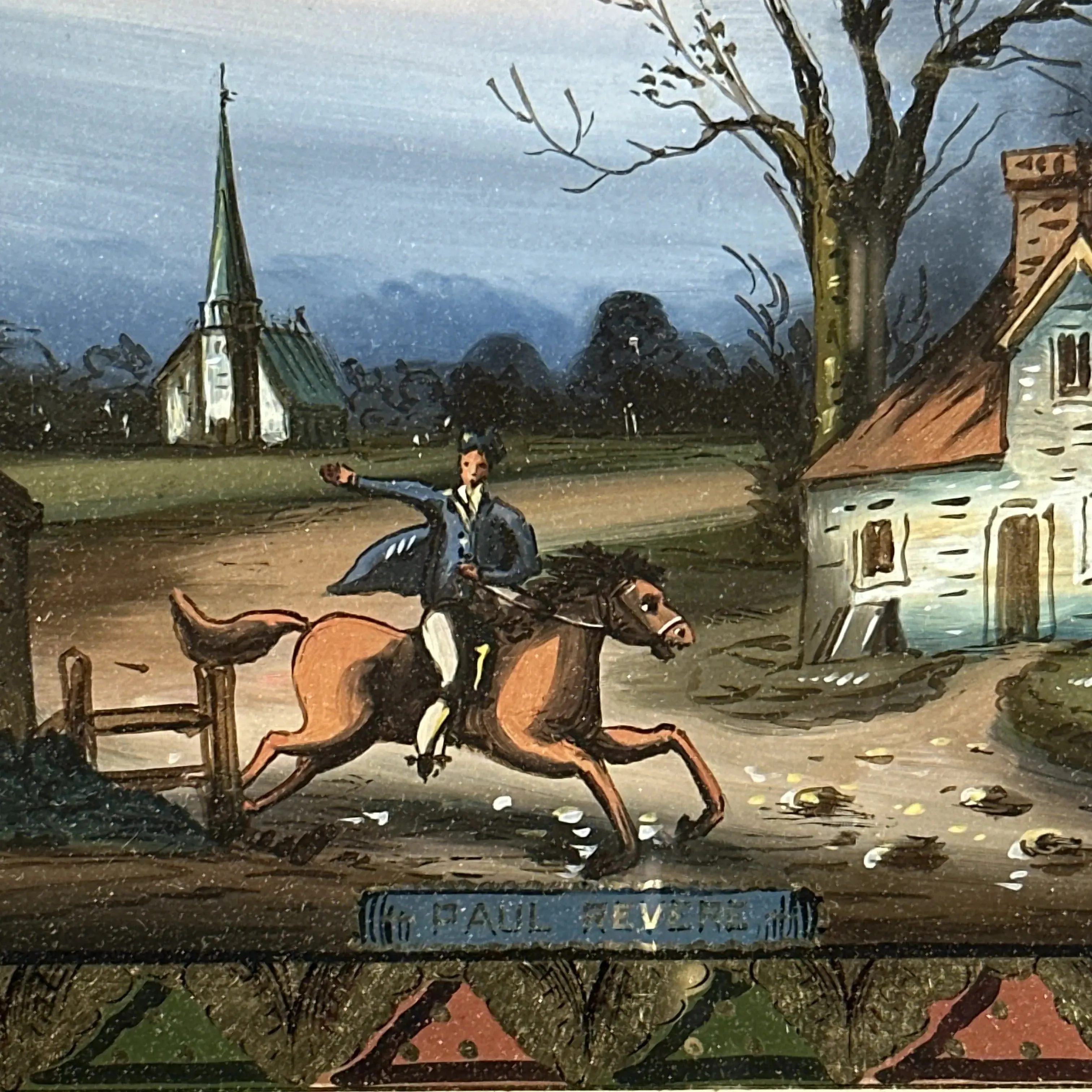 Reverse-painted Federal mirror with Paul Revere