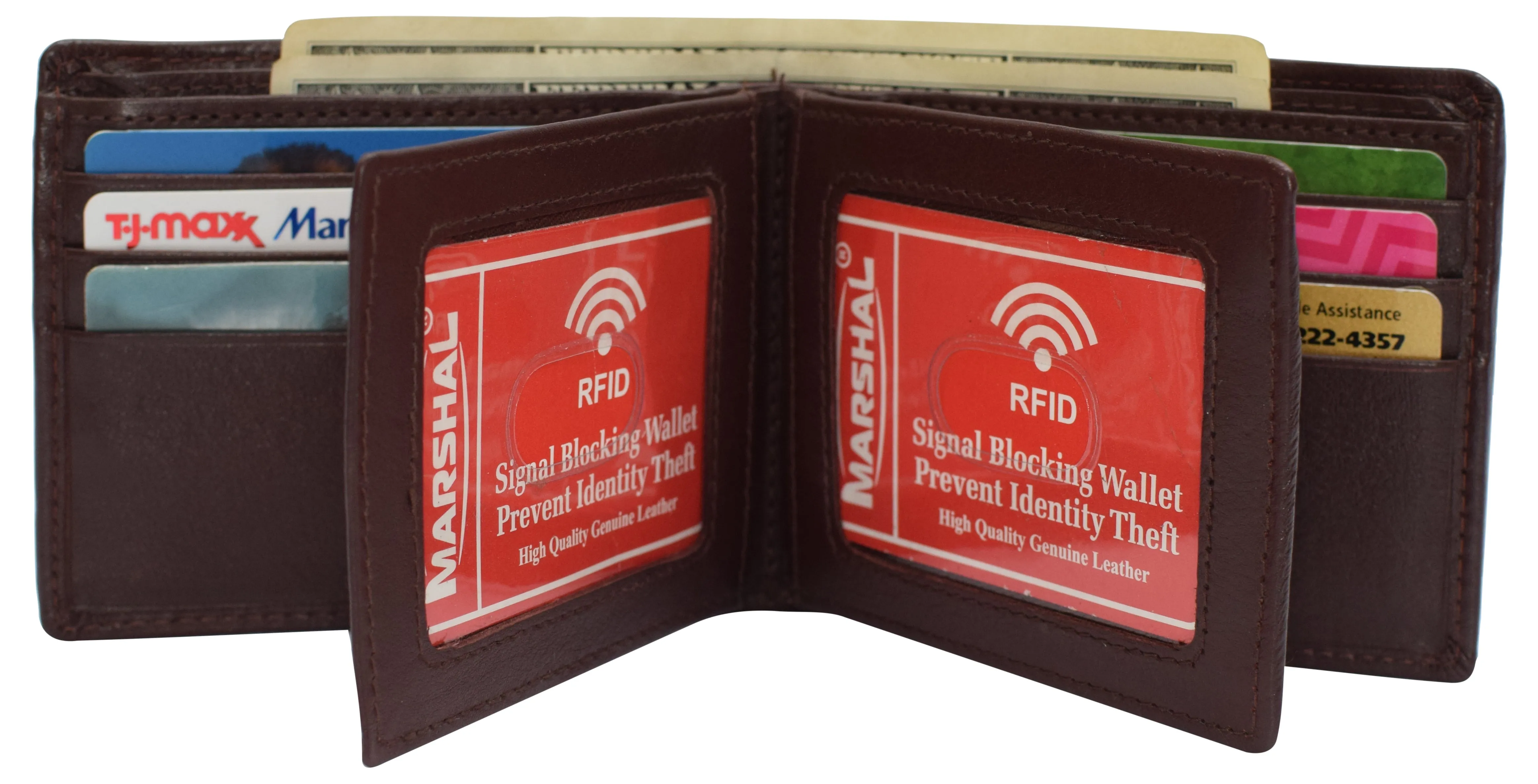 RFID Blocking Men's Double Center Flap Bifold Genuine Leather Wallet 631852