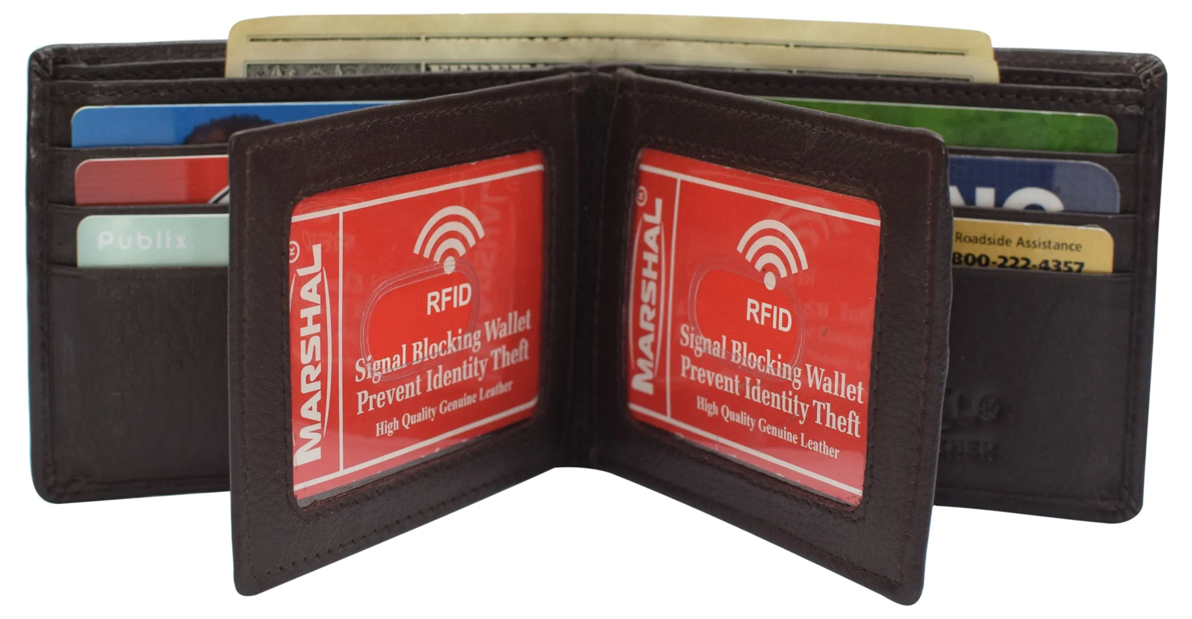 RFID Blocking Men's Double Center Flap Bifold Genuine Leather Wallet 631852