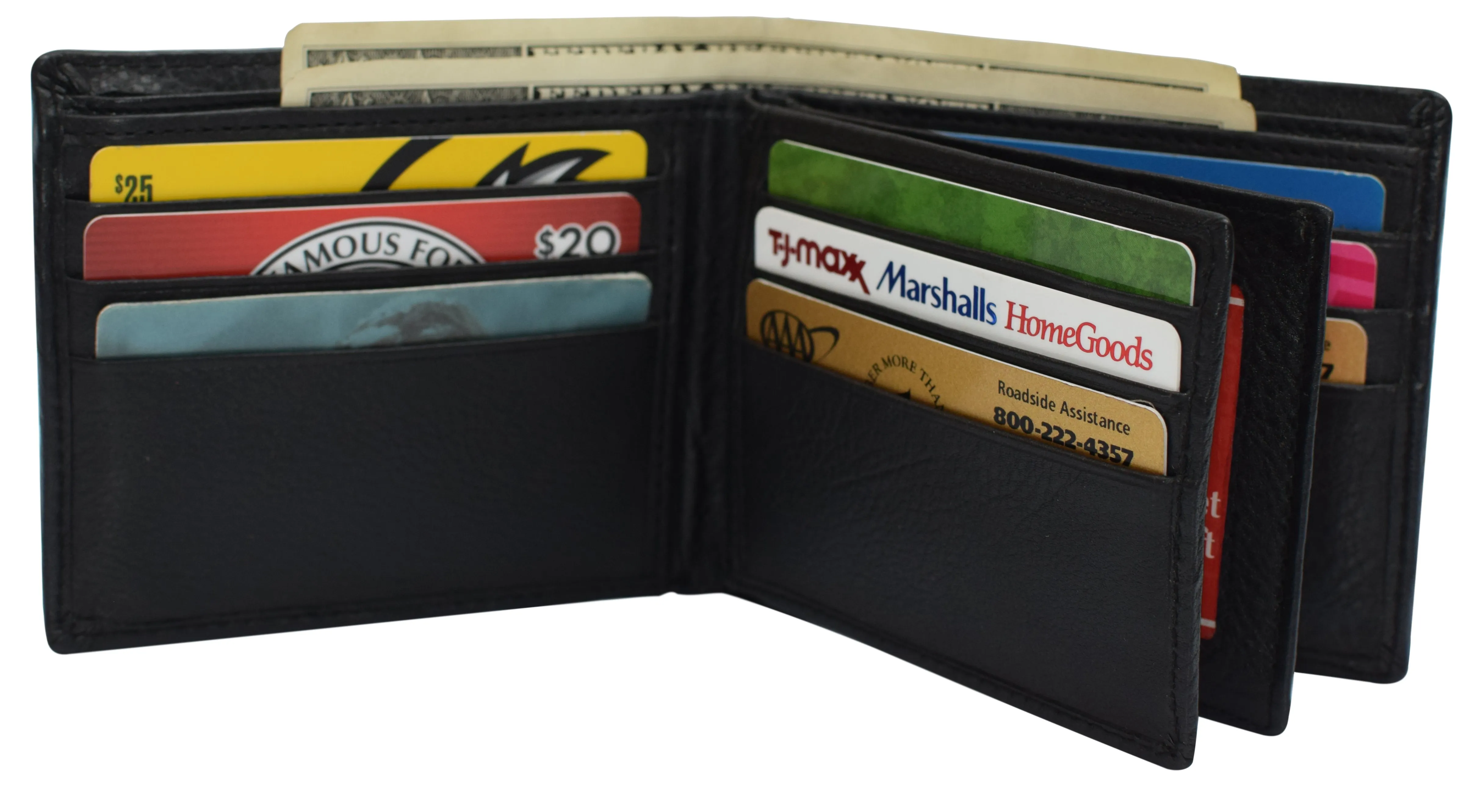 RFID Blocking Men's Double Center Flap Bifold Genuine Leather Wallet 631852