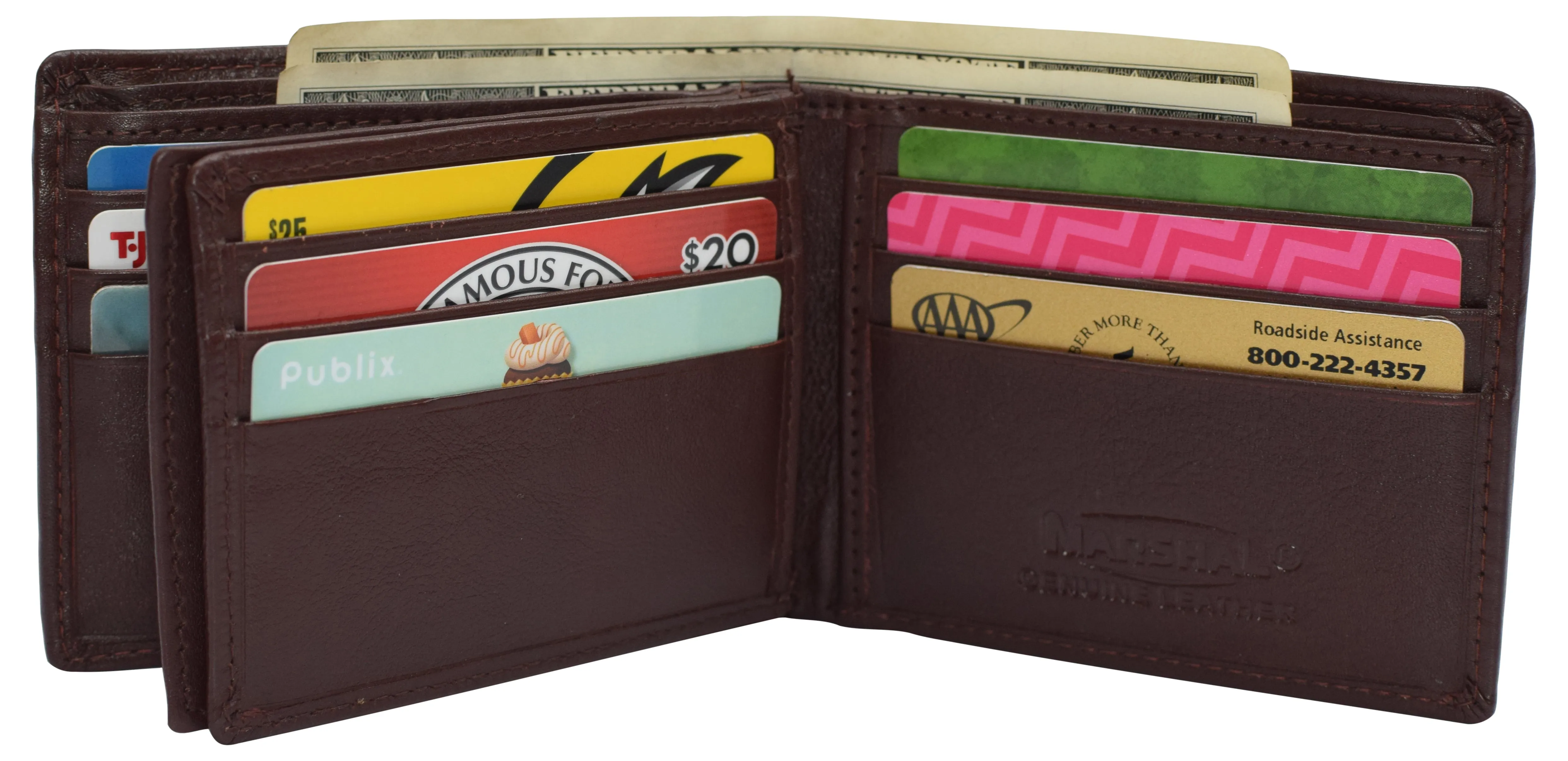 RFID Blocking Men's Double Center Flap Bifold Genuine Leather Wallet 631852