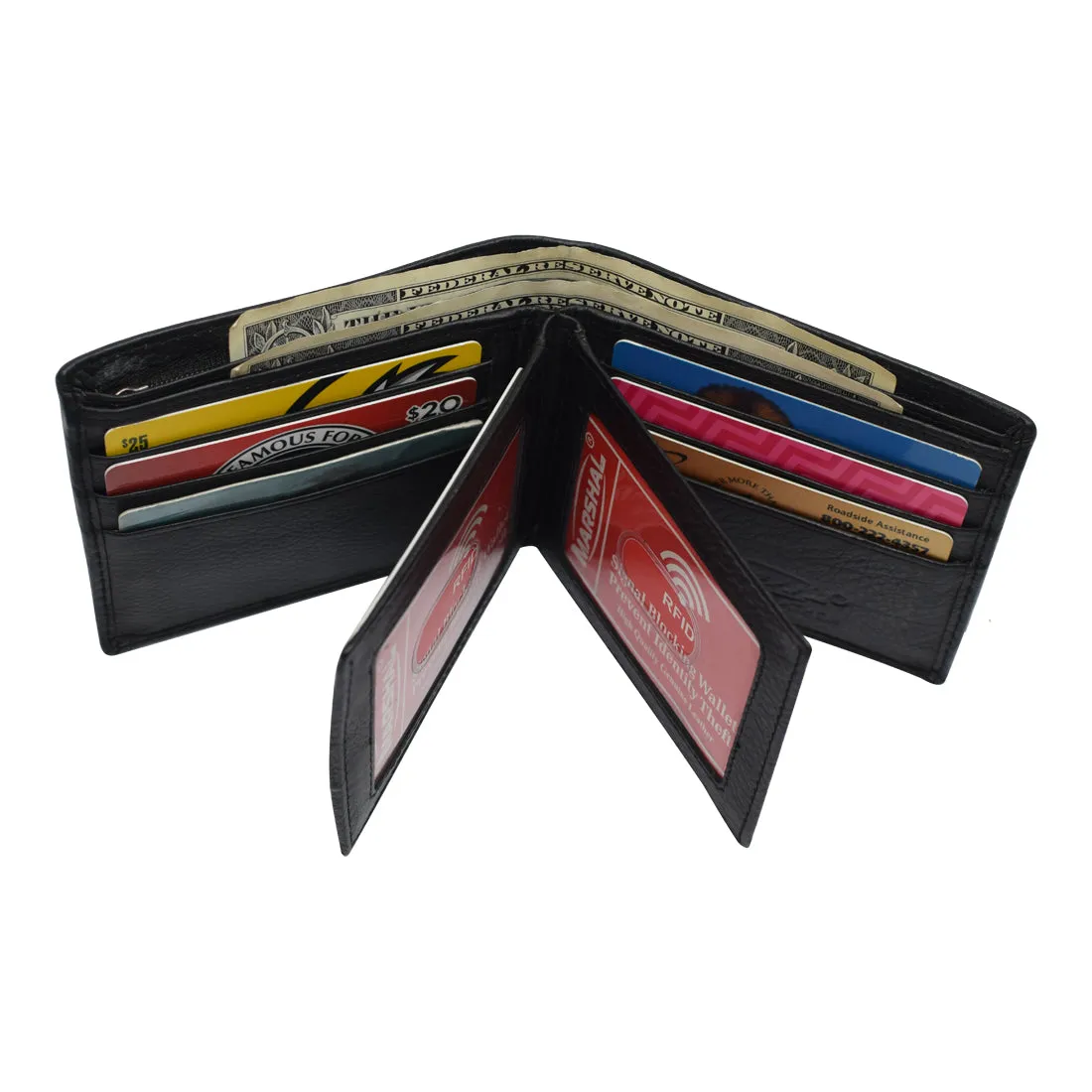 RFID Blocking Men's Double Center Flap Bifold Genuine Leather Wallet 631852