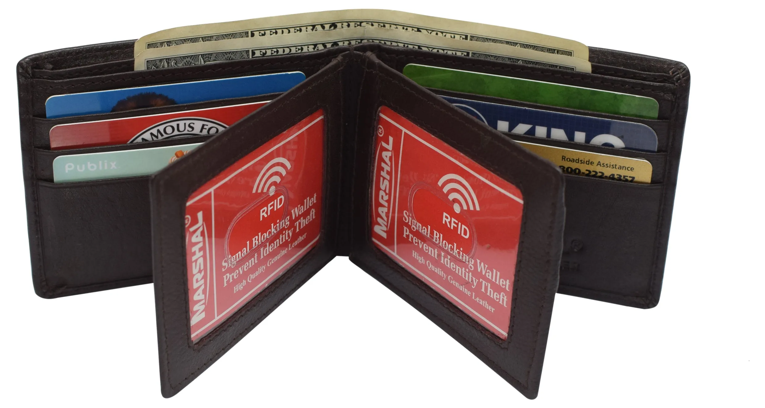RFID Blocking Men's Double Center Flap Bifold Genuine Leather Wallet 631852