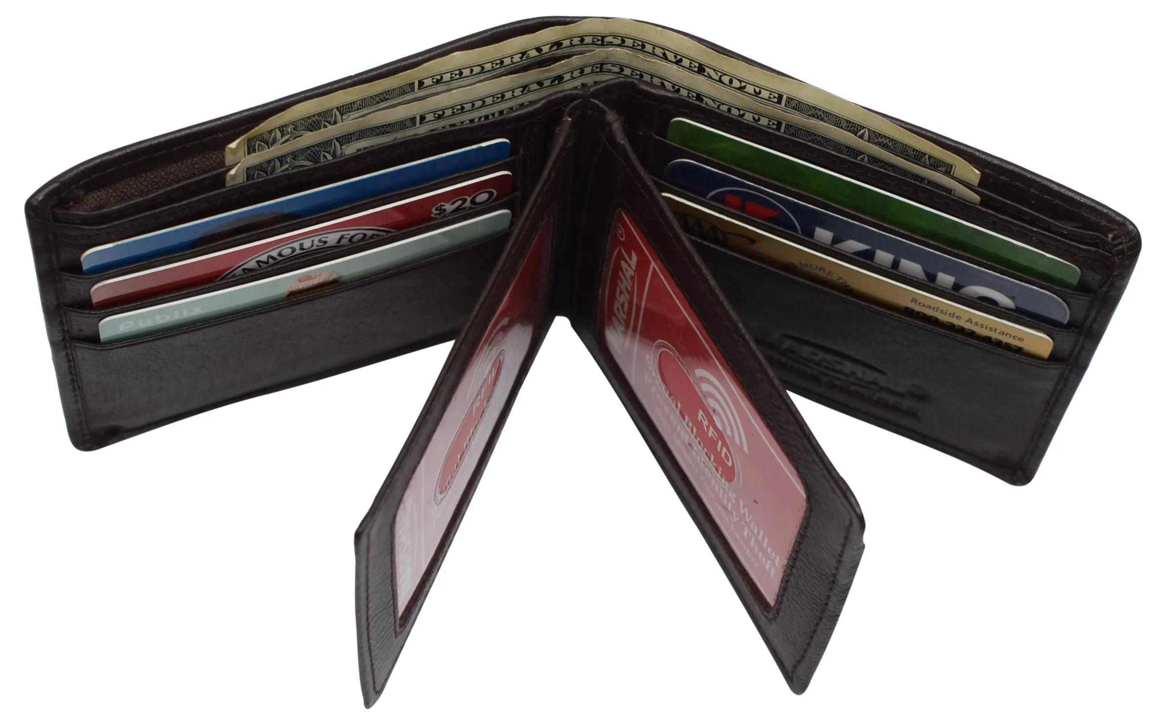 RFID Blocking Men's Double Center Flap Bifold Genuine Leather Wallet 631852