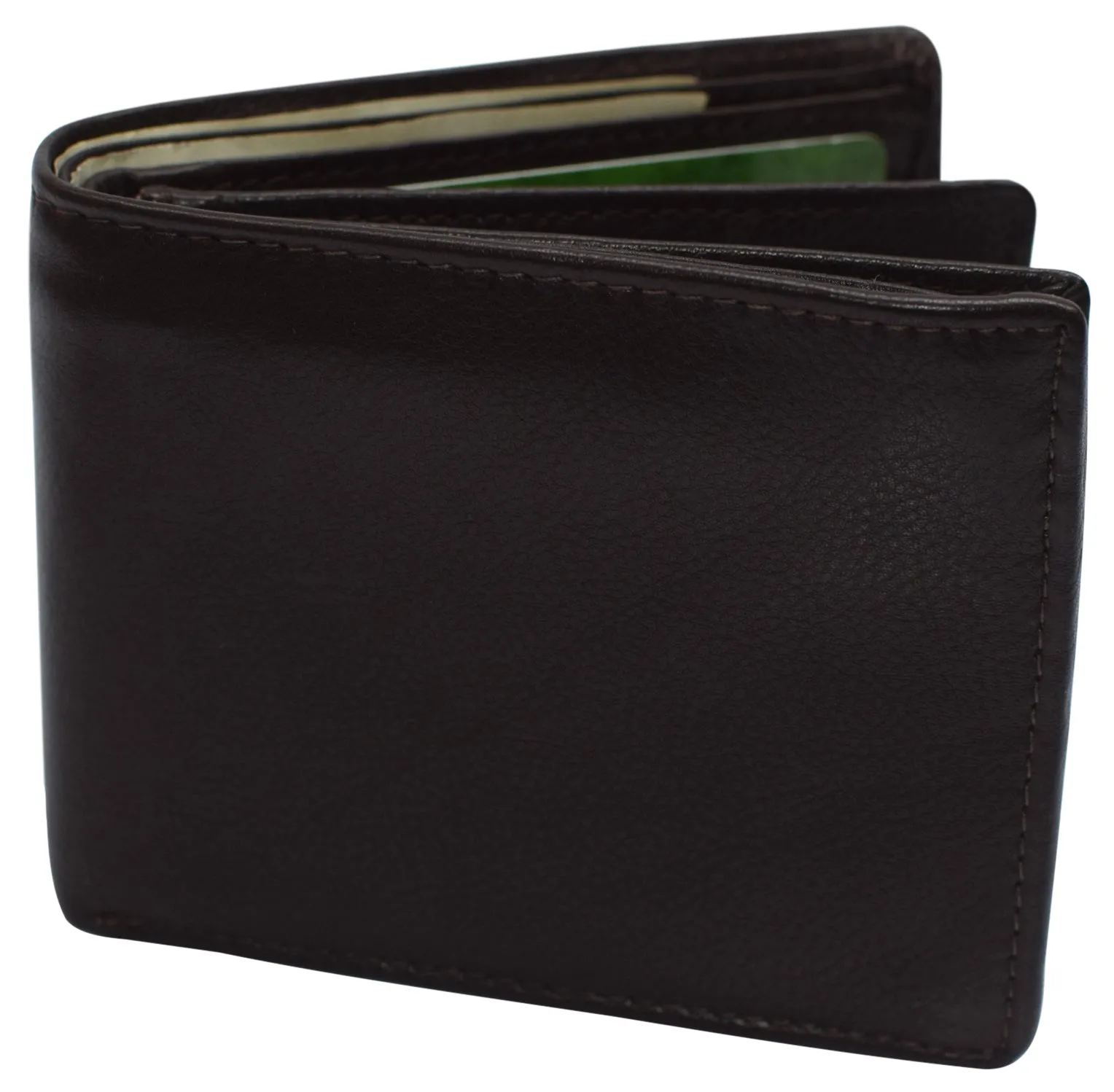 RFID Blocking Men's Double Center Flap Bifold Genuine Leather Wallet 631852