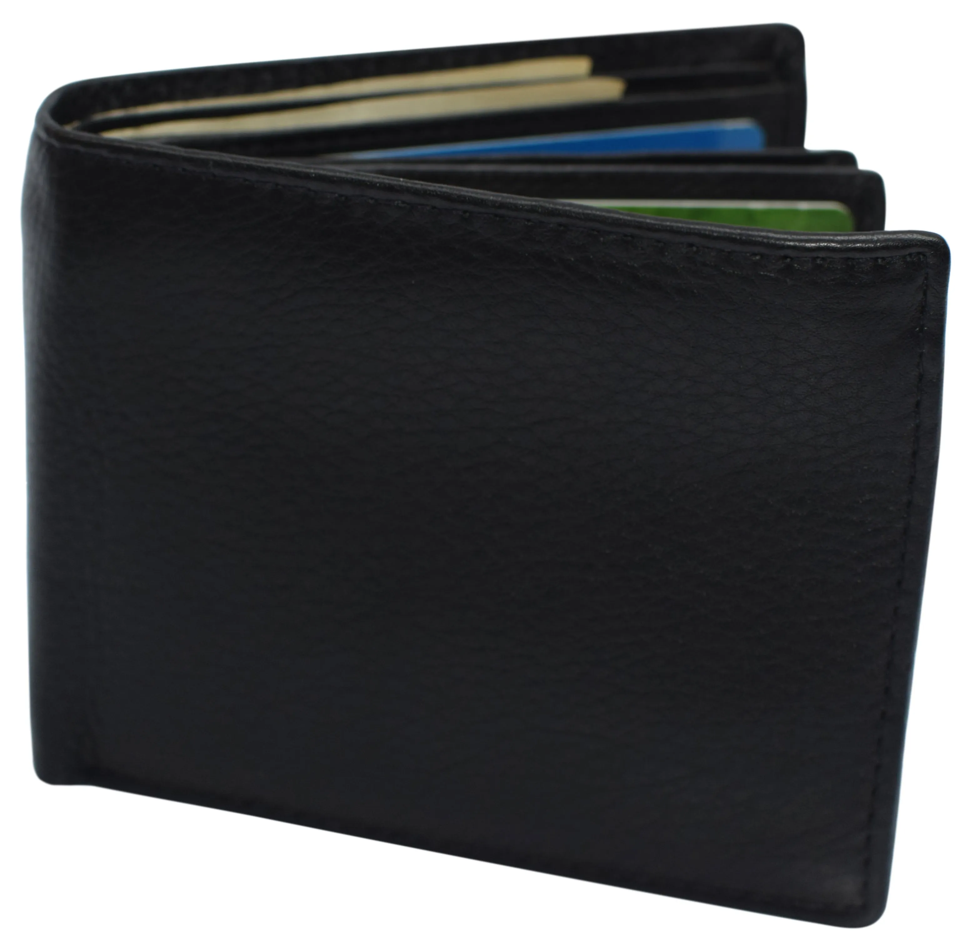 RFID Blocking Men's Double Center Flap Bifold Genuine Leather Wallet 631852