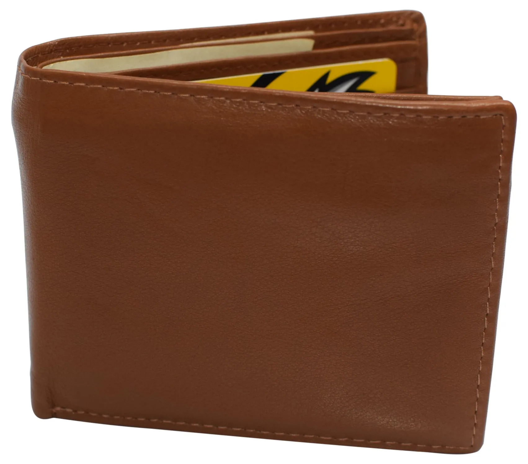 RFID Blocking Men's Double Center Flap Bifold Genuine Leather Wallet 631852