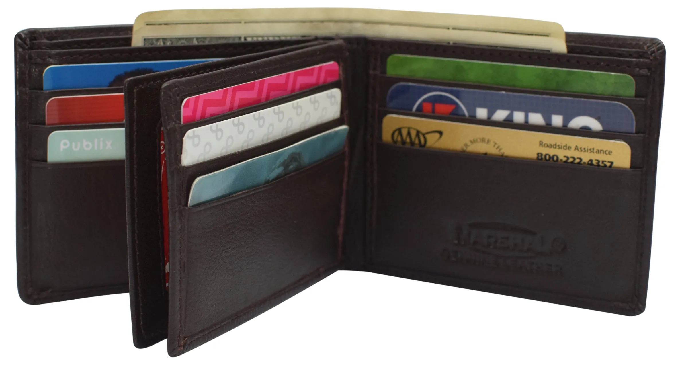 RFID Blocking Men's Double Center Flap Bifold Genuine Leather Wallet 631852