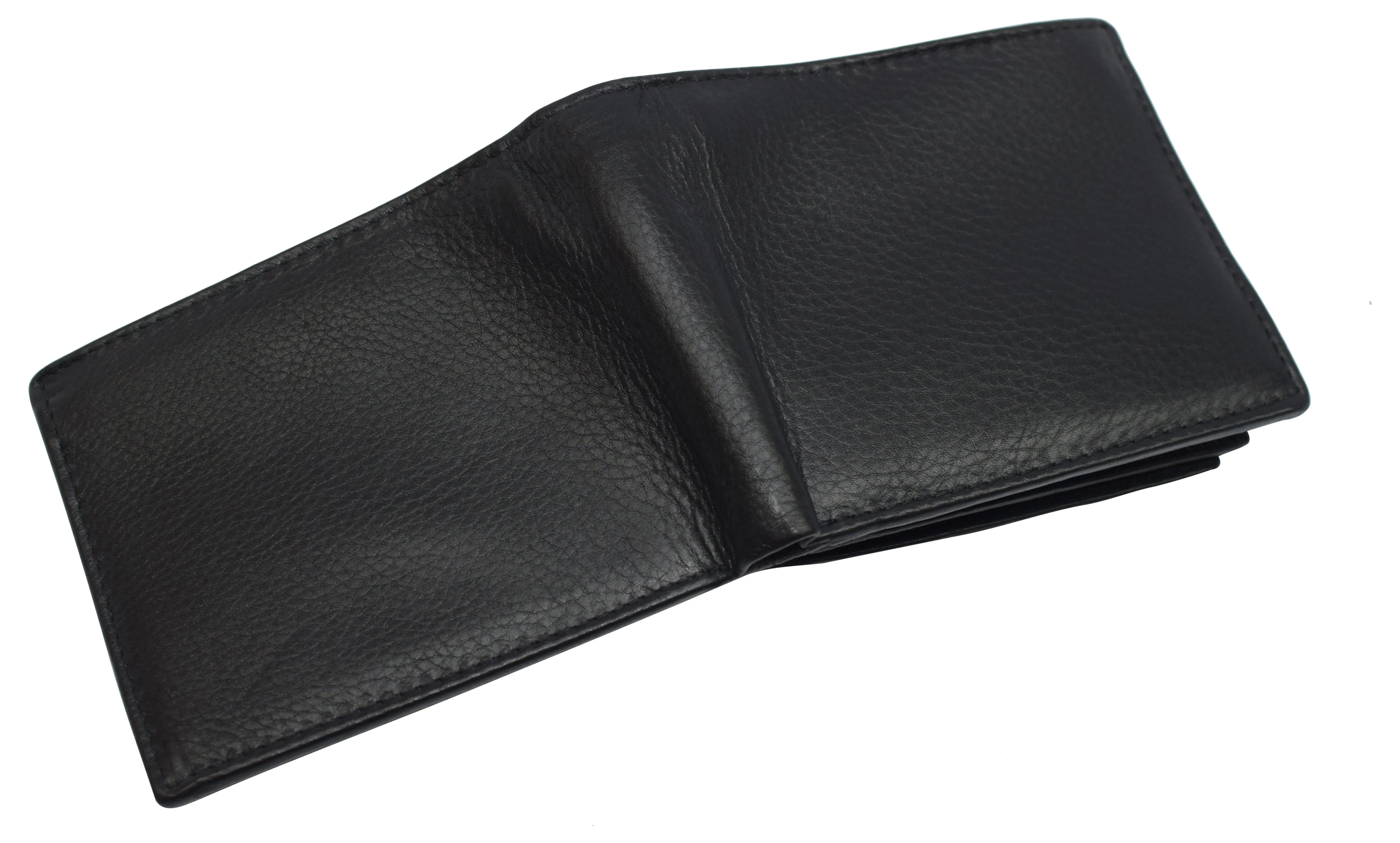 RFID Blocking Men's Double Center Flap Bifold Genuine Leather Wallet 631852