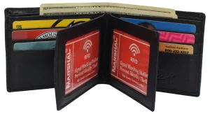 RFID Blocking Men's Double Center Flap Bifold Genuine Leather Wallet 631852
