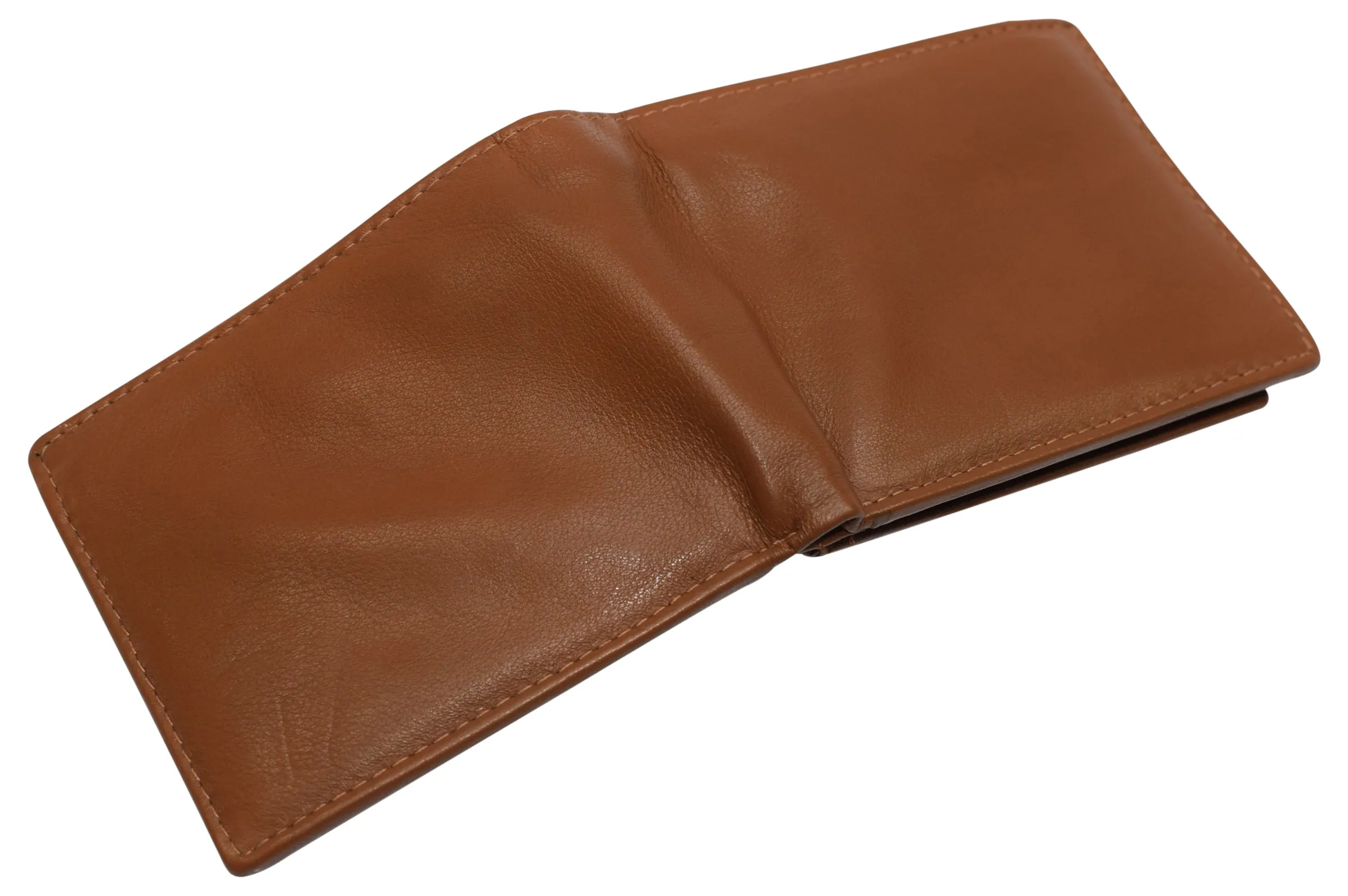 RFID Blocking Men's Double Center Flap Bifold Genuine Leather Wallet 631852