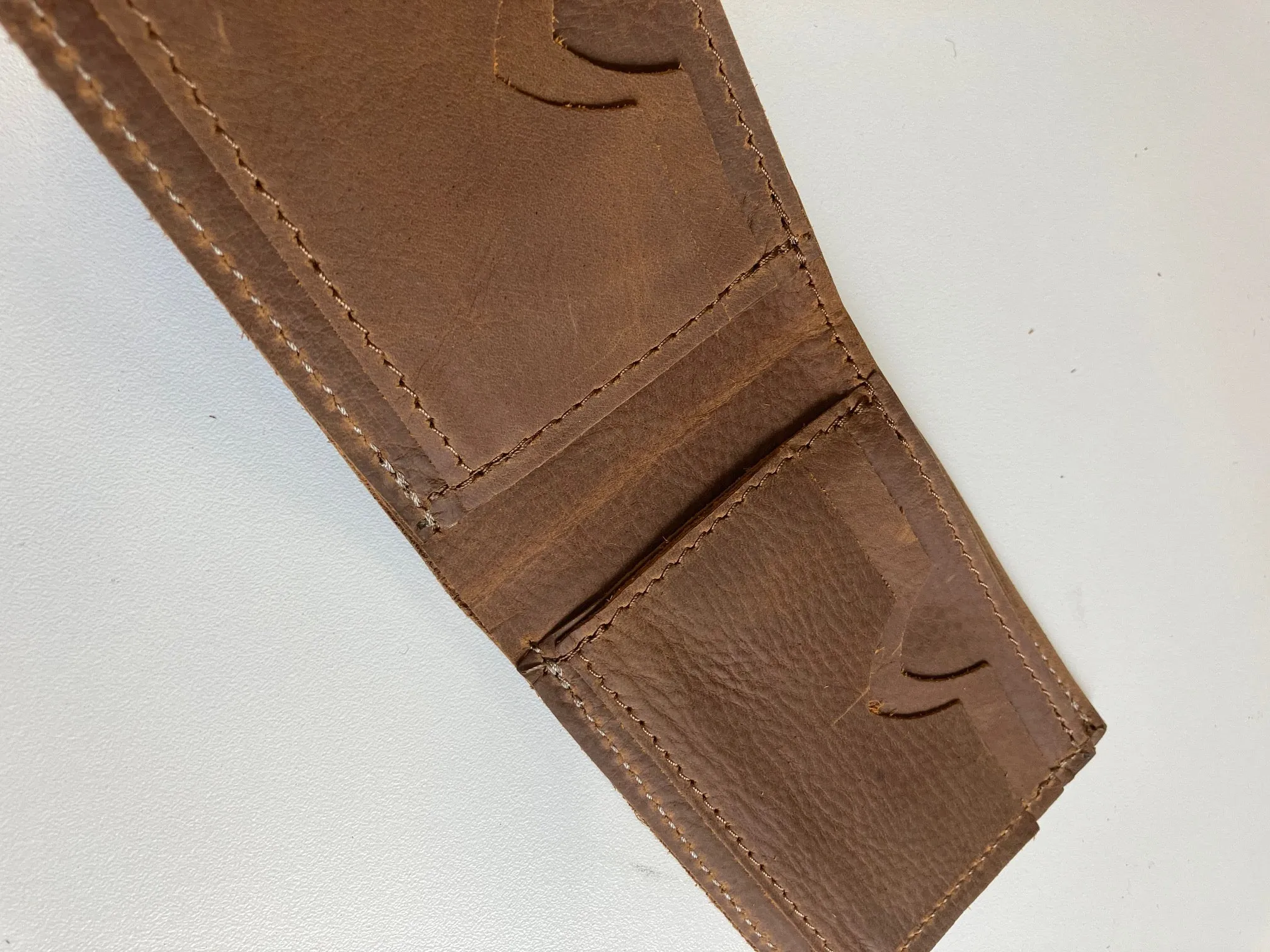 SAMPLE. Minimalist bifold mat brown leather wallet. handmade in Canada