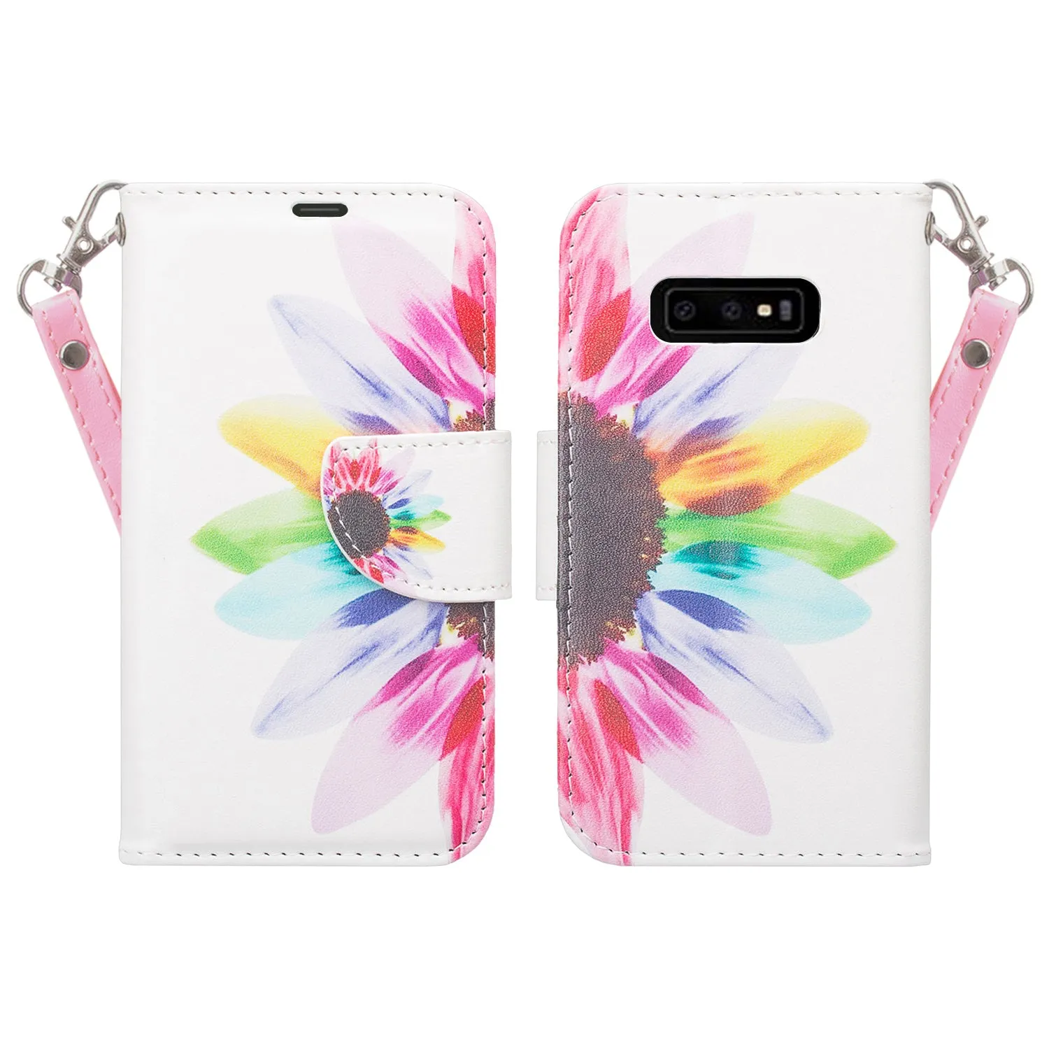 Samsung Galaxy S10e Case, Wrist Strap Pu Leather Wallet Case [Kickstand] with ID & Credit Card Slots - Vivid Sunflower