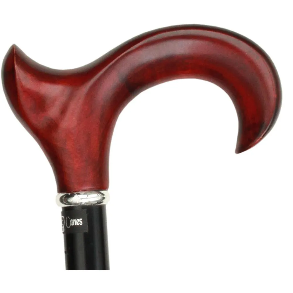 Scratch & Dent Right hand Mahogany Maple Ergonomic Walking Cane w/ Folding, Adjustable Black Aluminum Shaft and Silver Collar