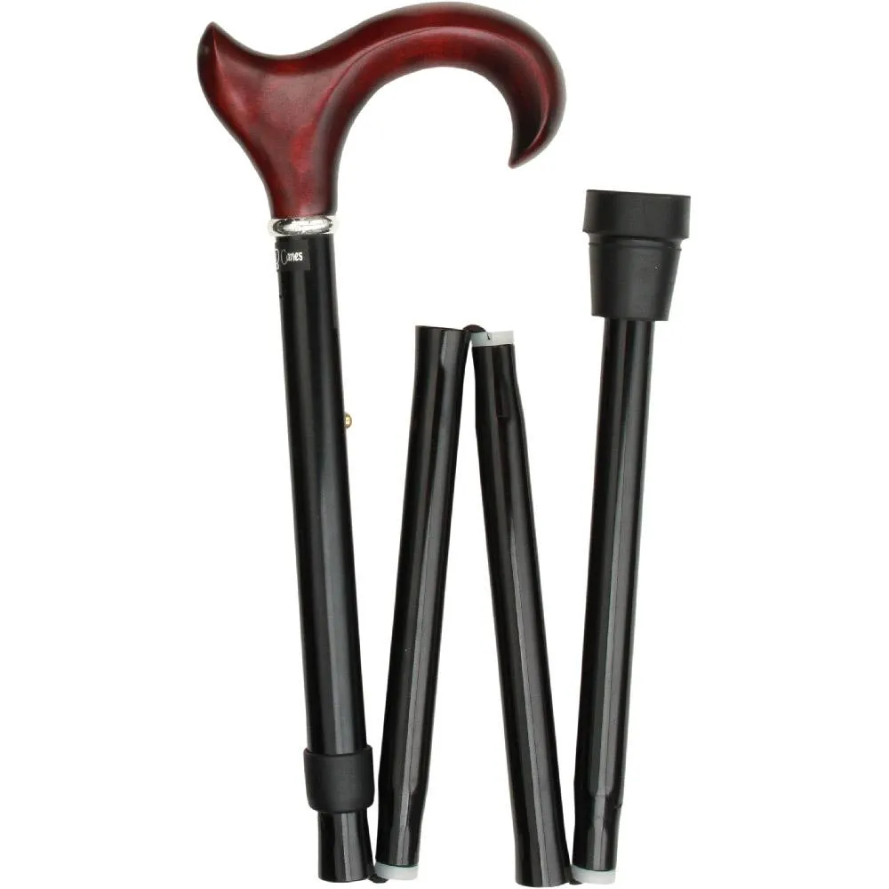 Scratch & Dent Right hand Mahogany Maple Ergonomic Walking Cane w/ Folding, Adjustable Black Aluminum Shaft and Silver Collar