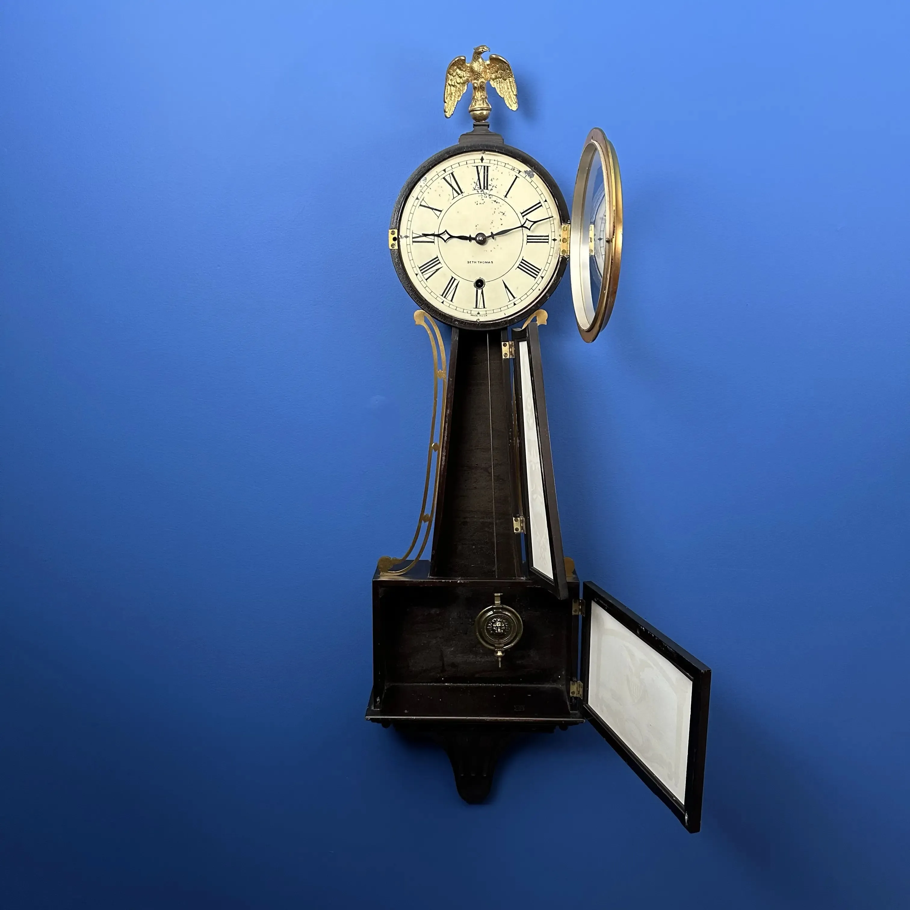 Seth Thomas "Banjo Clock" with a depiction of a naval engagement